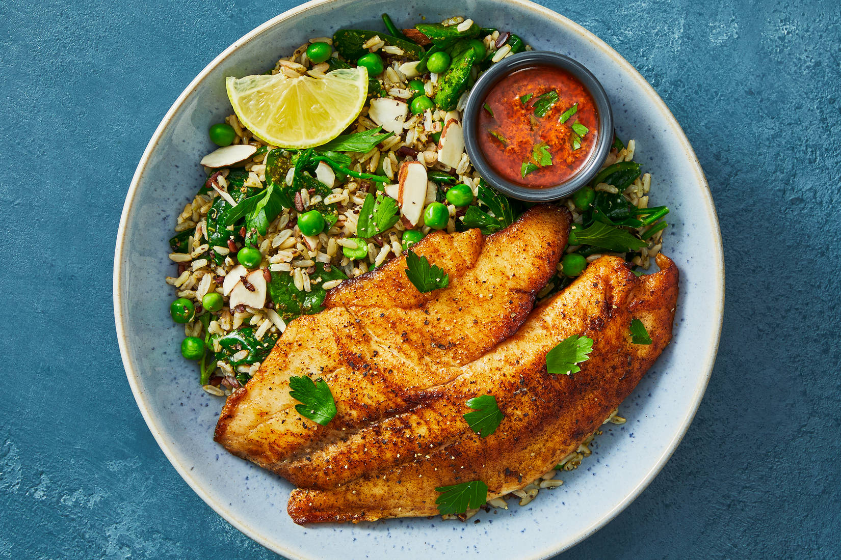 Pan-Seared Tilapia & Spinach Grain Bowls