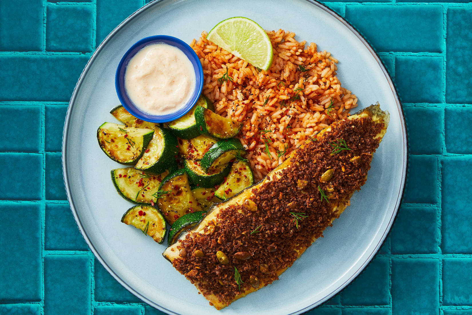 Pepita-Crusted Rainbow Trout & Rice