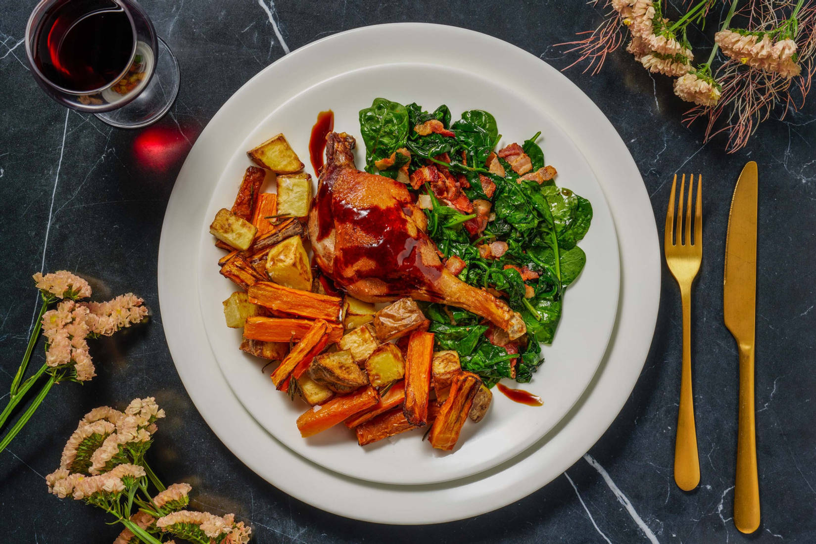 Roasted Confit Duck Leg and Red Wine Jus 