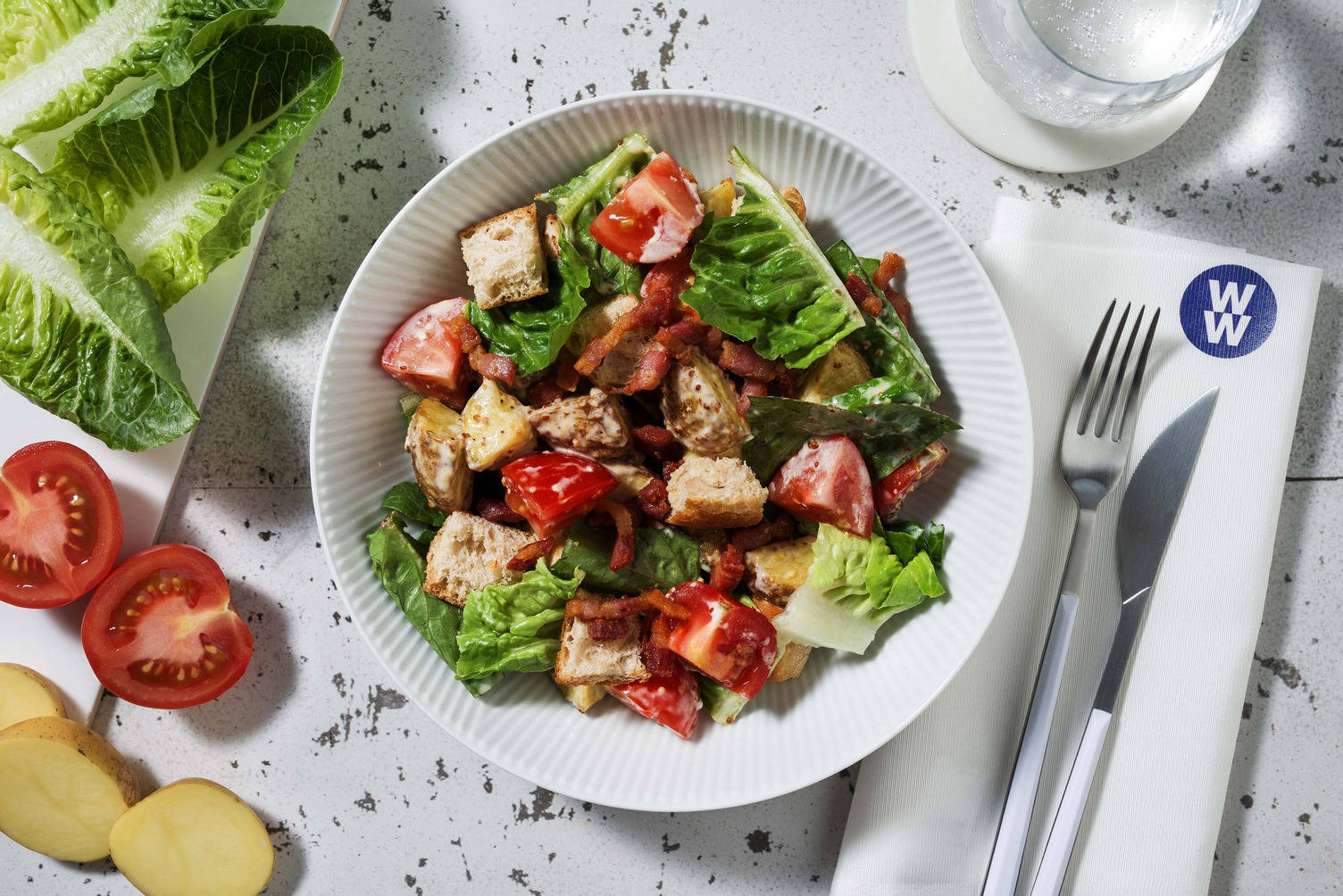 Creamy Honey Bacon, Potato and Baby Gem Salad