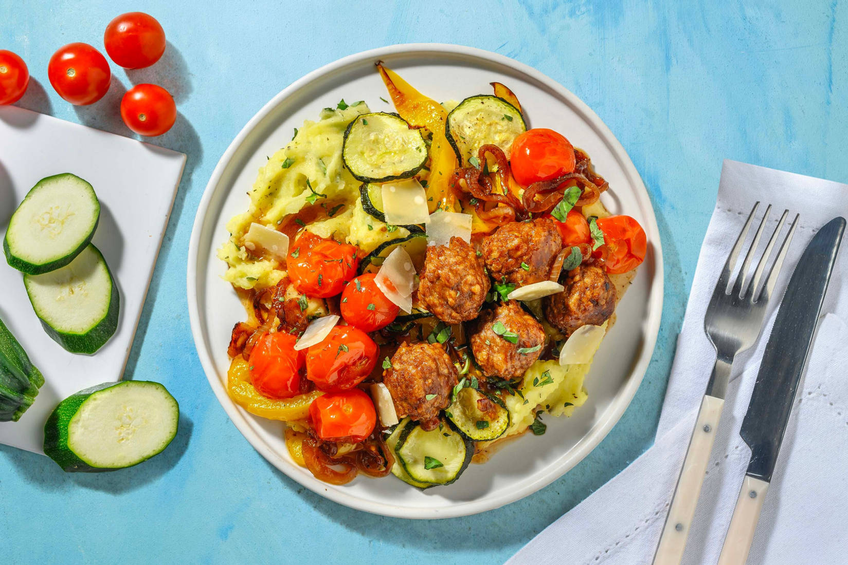 Groentestamppot met vegetarische balletjes