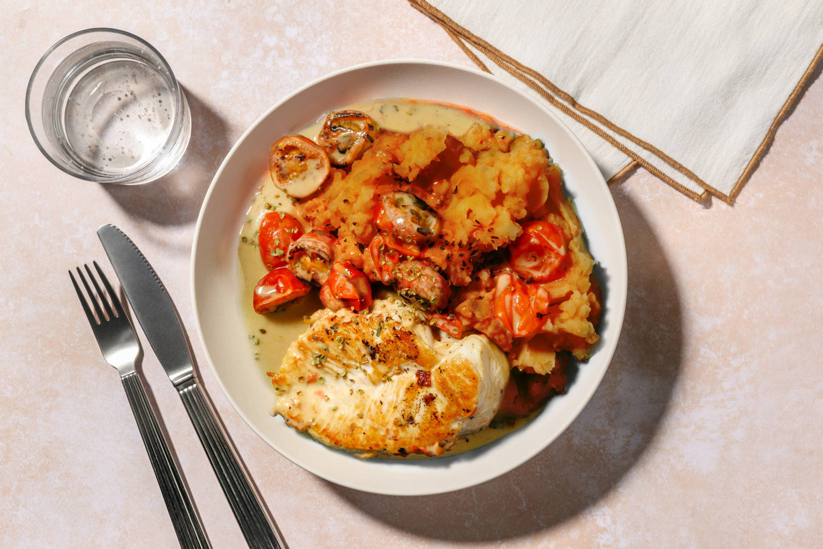 Pollo en salsa cremosa de queso pecorino