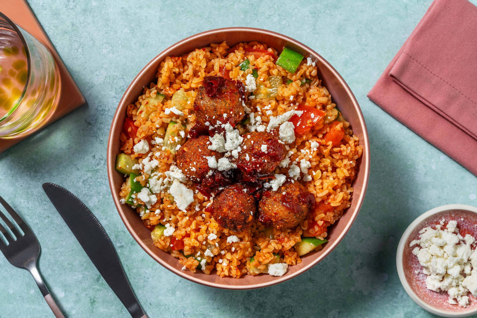 Halloumi, Glazed Falafels and Harissa Tabbouleh
