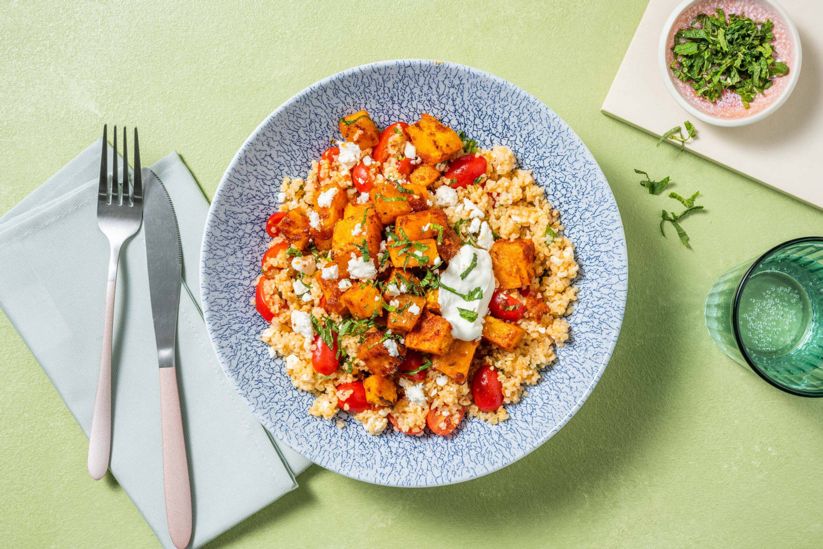 Harissa Butternut on Herbed Tabbouleh
