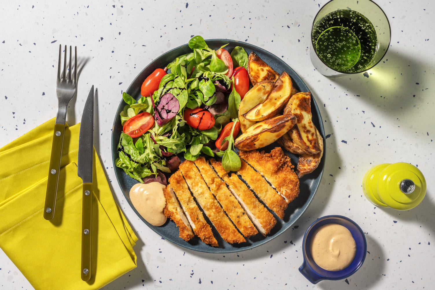 Crispy Chicken Schnitzel and Wedges