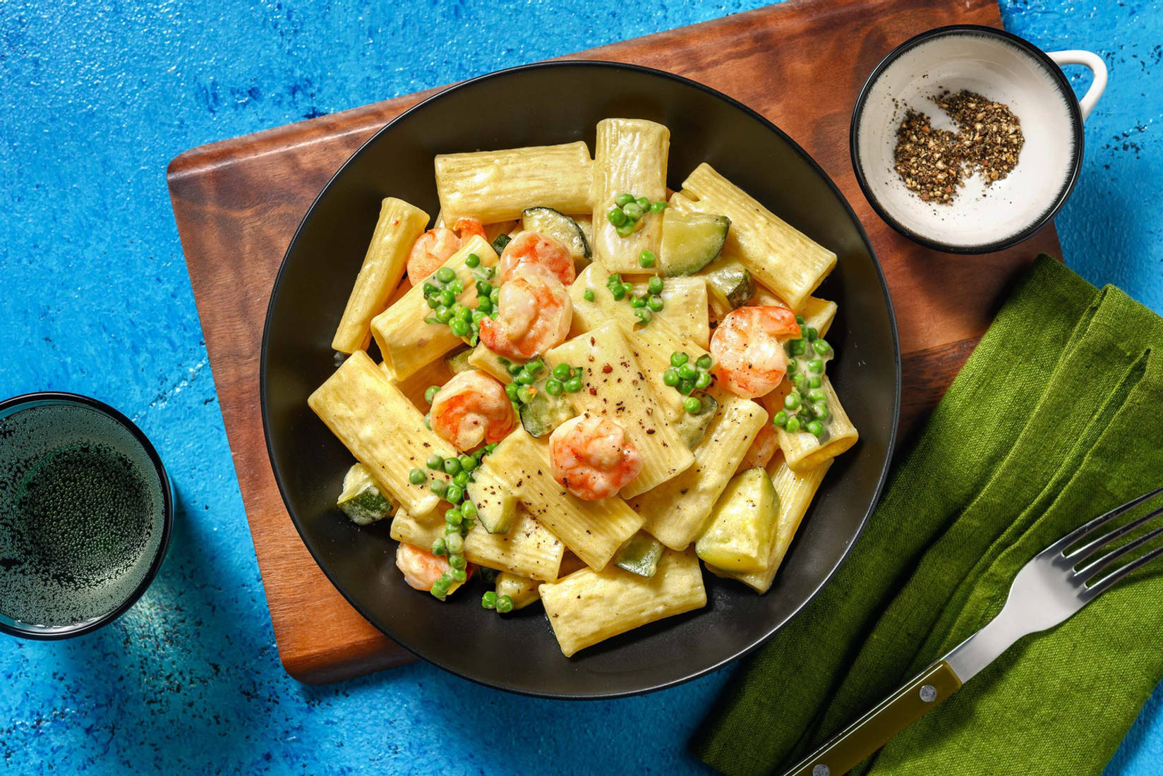 Quick Creamy Double Prawn and Pea Rigatoni