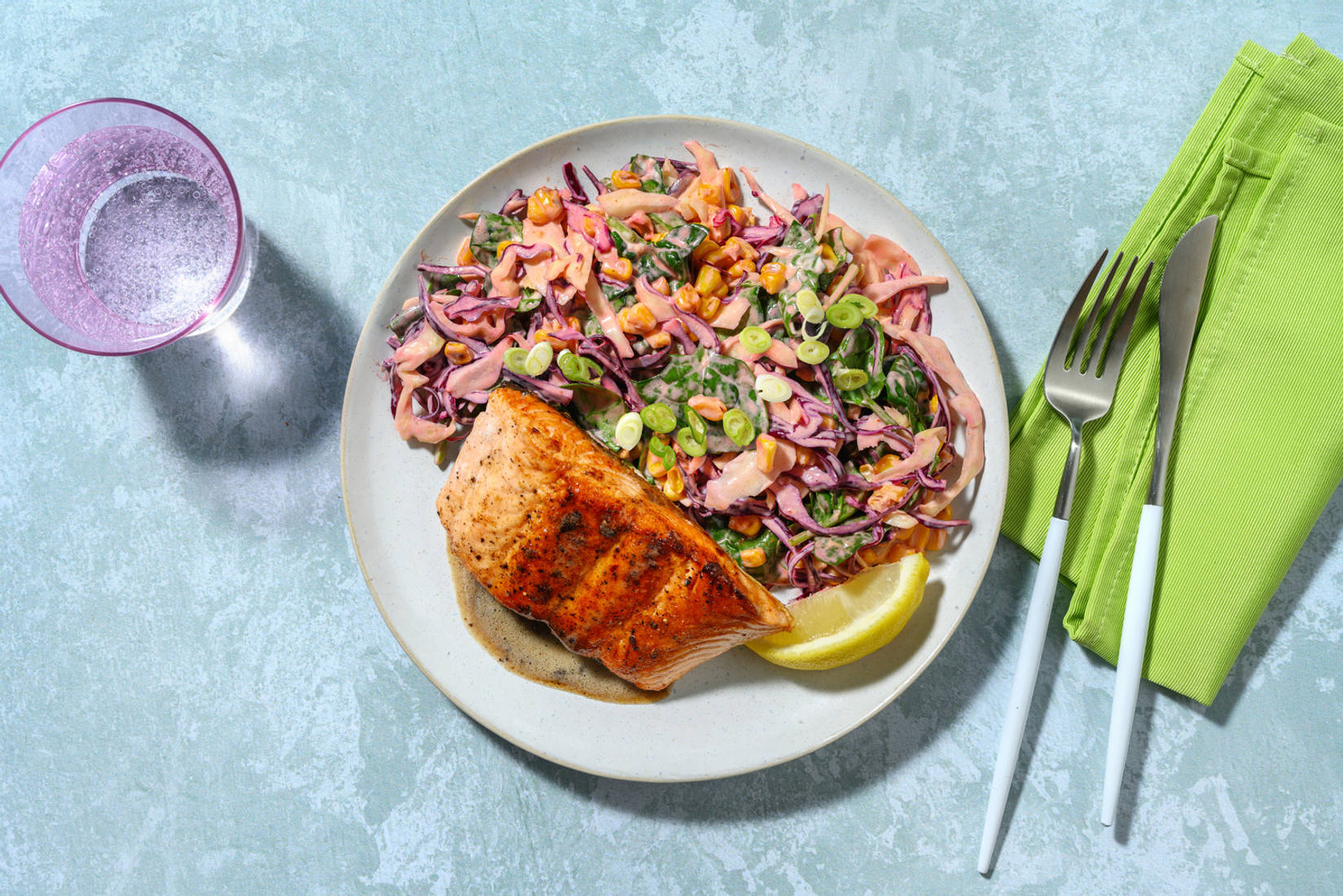 Speedy Seared Salmon, Halloumi & Garlic Butter Sauce