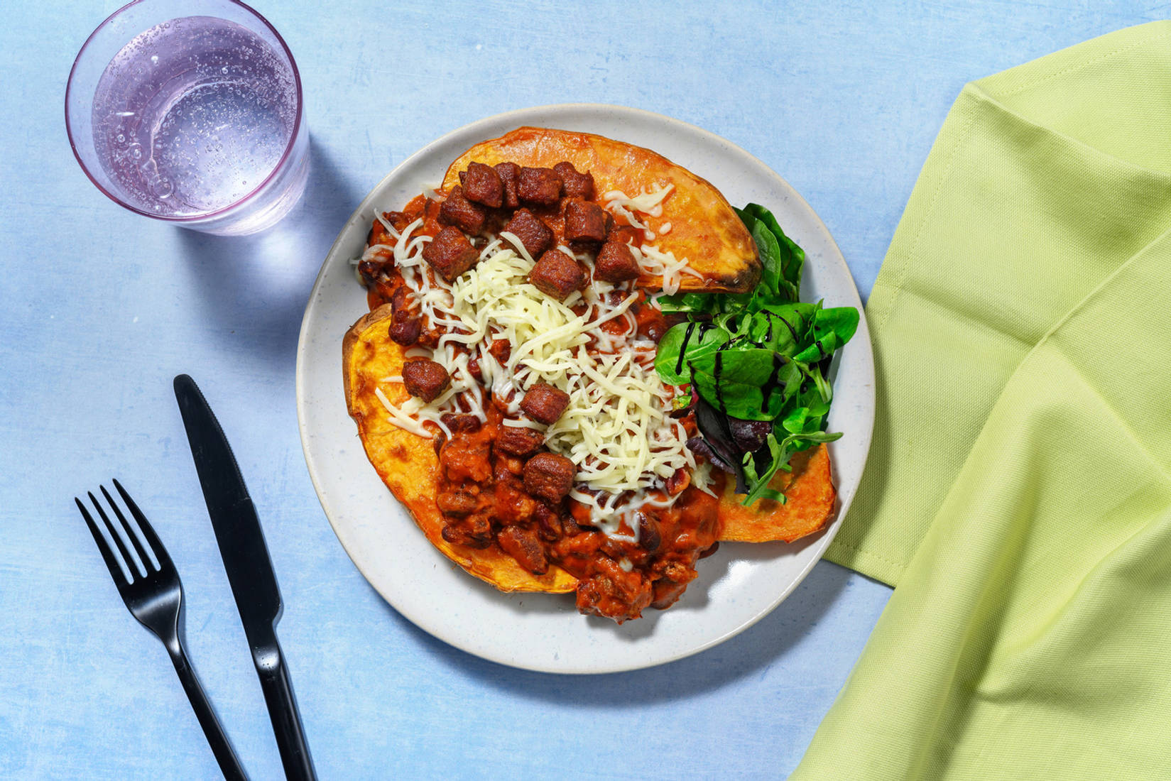 Easy Cheesy Beef and Chorizo Chilli Loaded Sweet Potato
