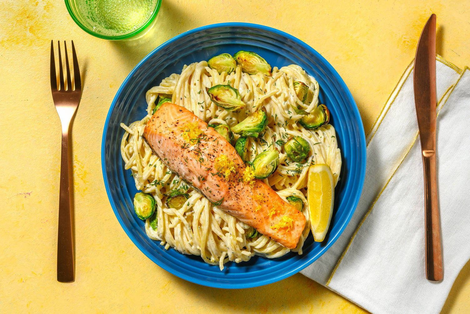 Zesty Salmon Over Creamy Fresh Linguine