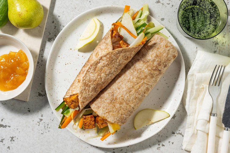 Wraps au blé complet garnis de tempeh et chutney de mangue