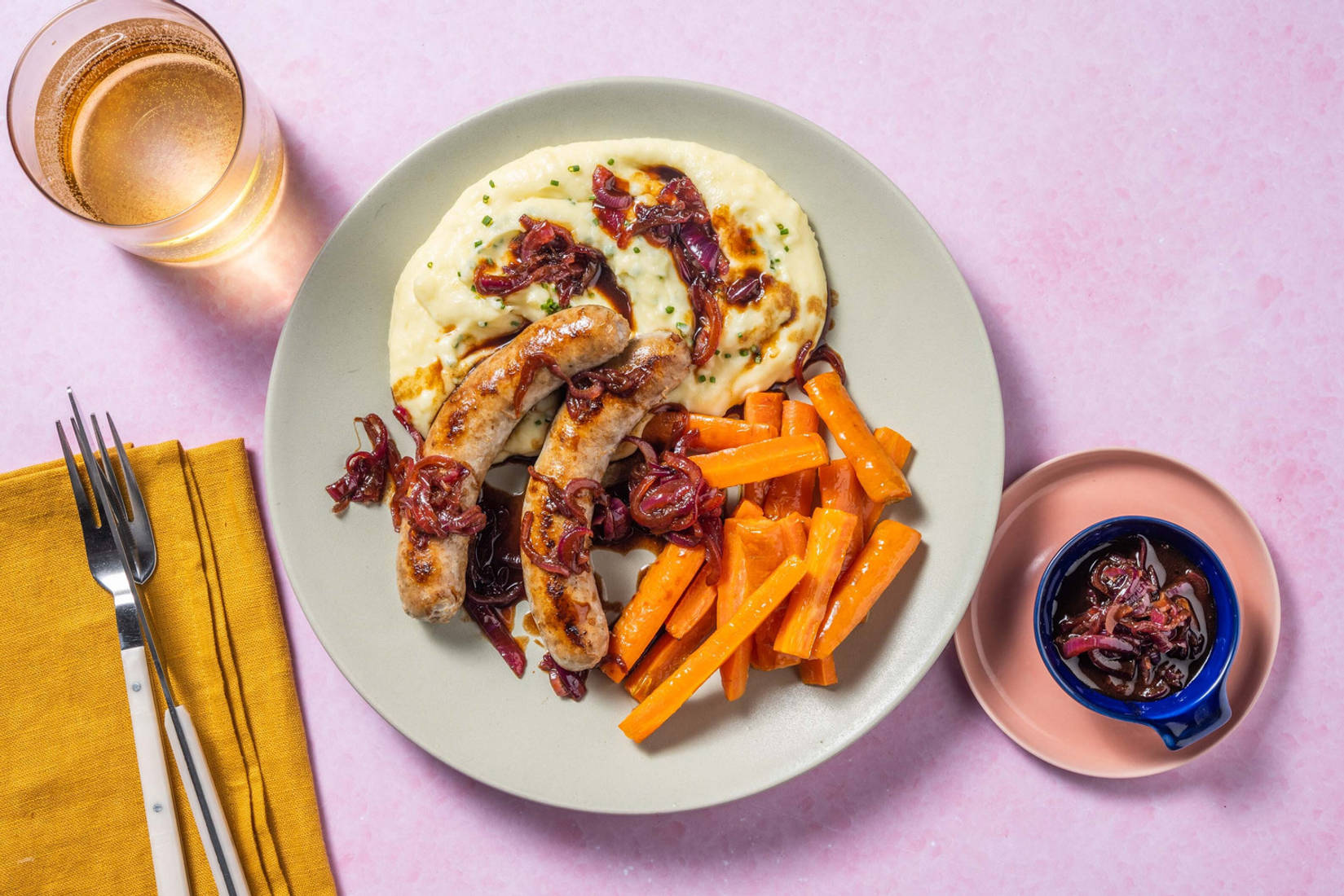 Honey Mustard Sausages and Onion Gravy