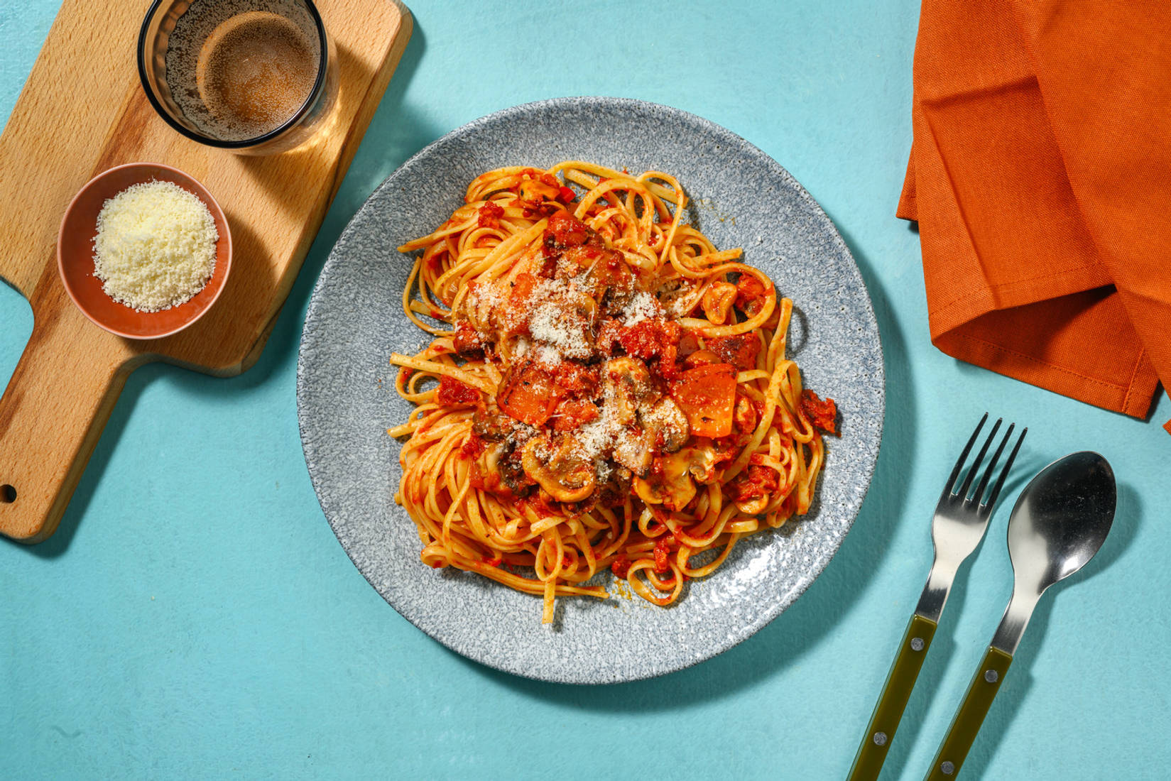 Bell Pepper, Mushroom and Double Chorizo Linguine