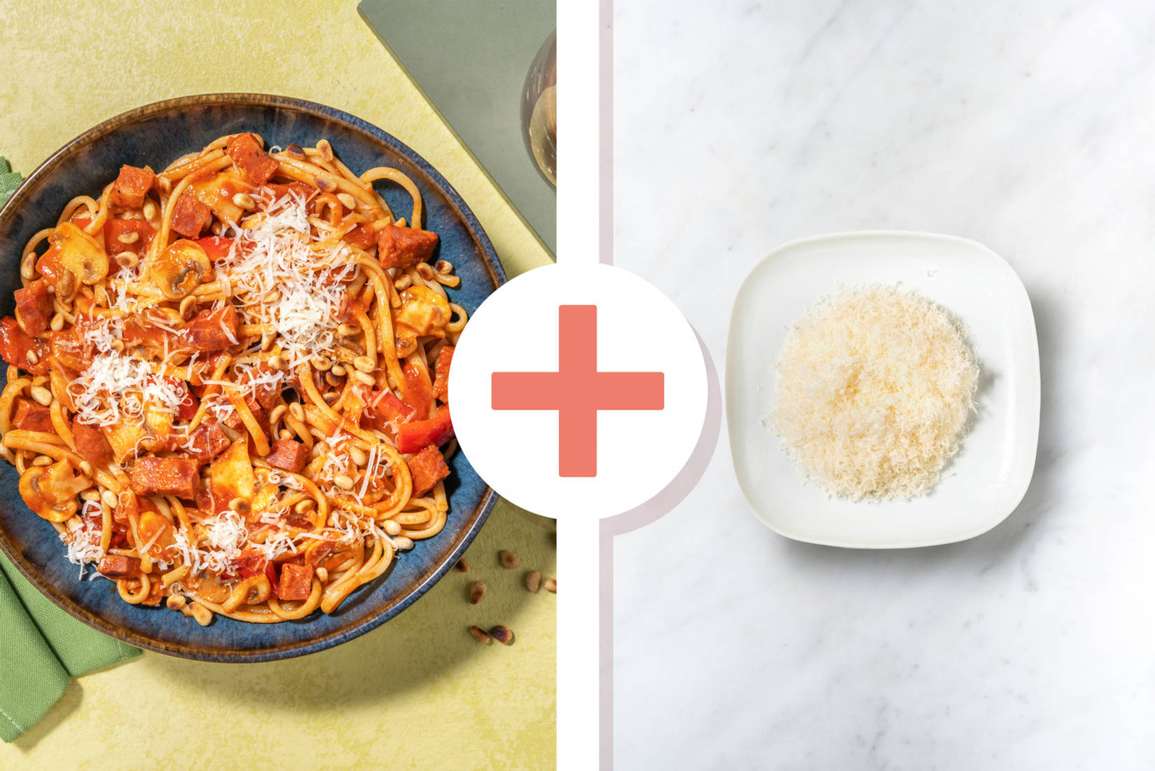 Cheesy Roasted Pepper, Mushroom and Chorizo Linguine