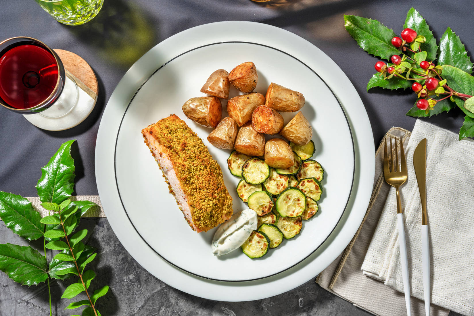 Salmone croccante ai pistacchi e senape