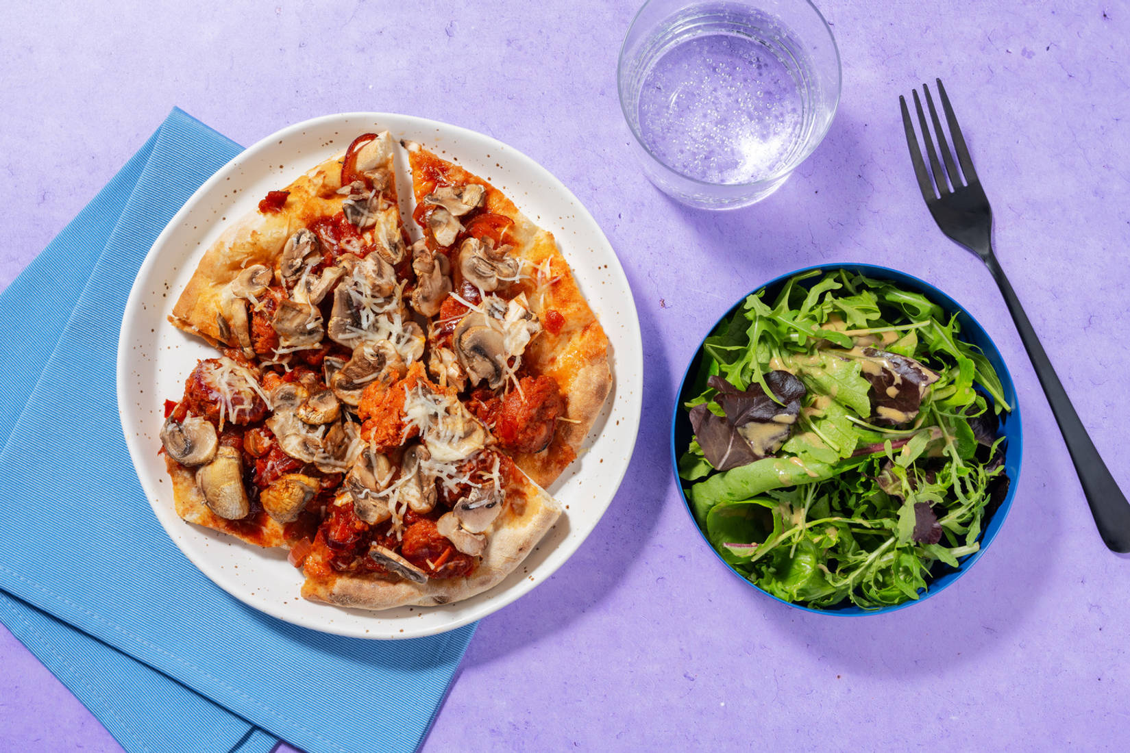 Pizza naan merguez de bœuf & champignons