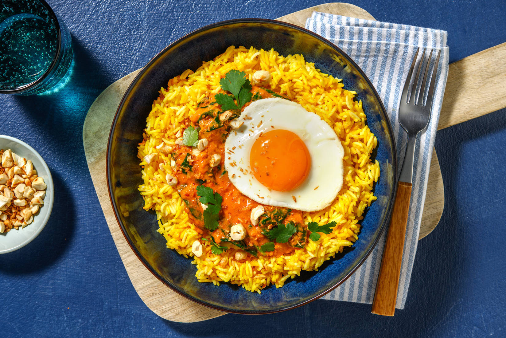 Spinazie-kokoscurry met gele rijst