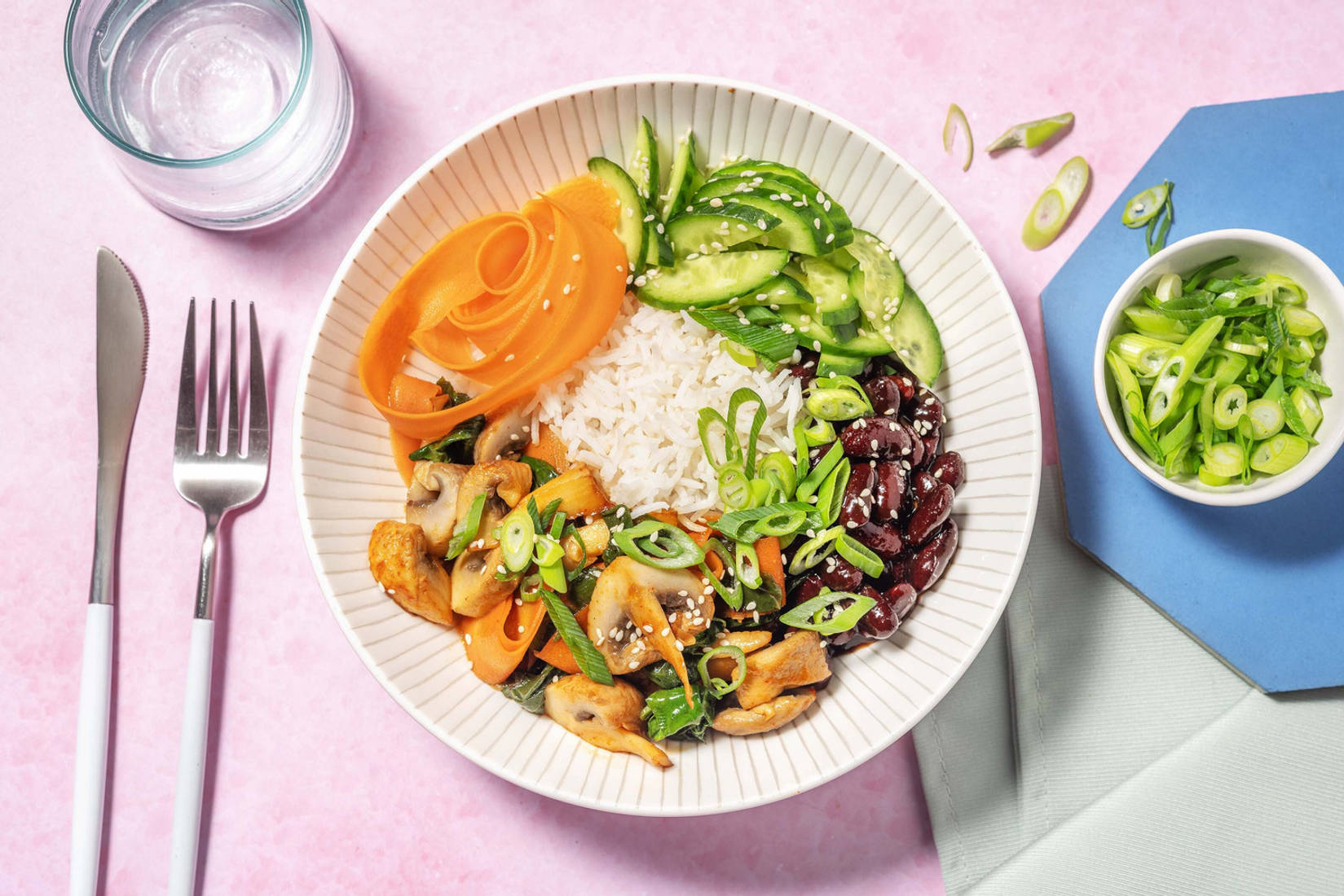Bibimbap på teriyakistekta bönor