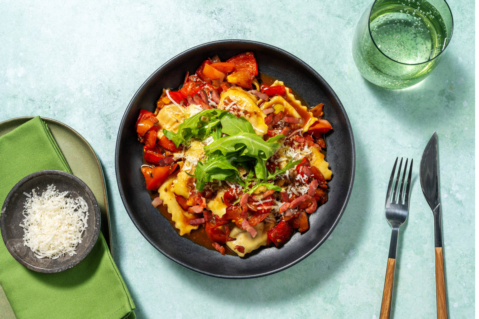 Arrabbiata Style Bacon, Spinach and Ricotta Tortelloni