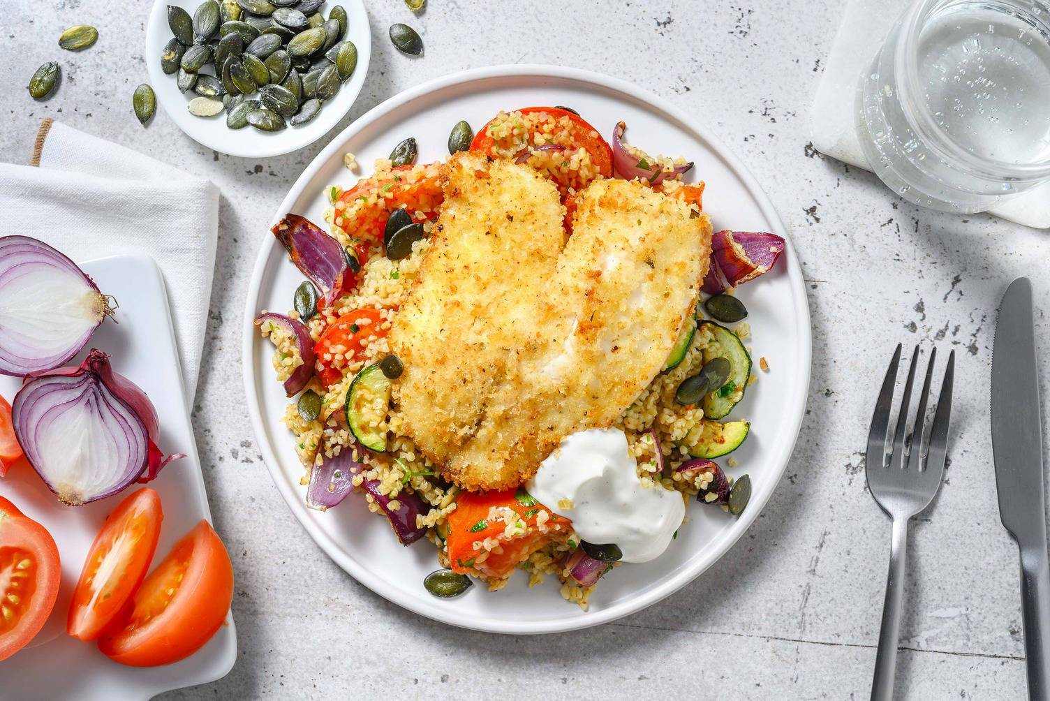 Medelhavsinspirerad spröd vit fisk