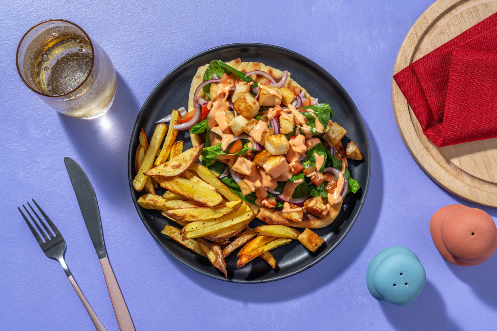 Souvlaki Inspired Halloumi Flatbreads