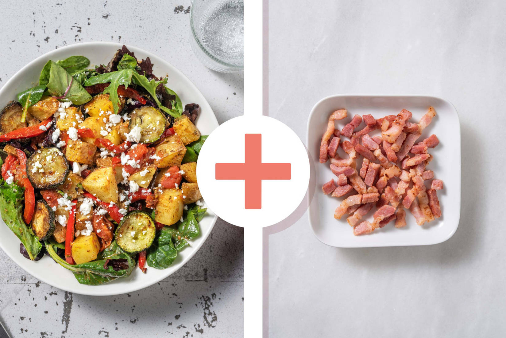 Warm Pesto Roasted Veg and Bacon Salad