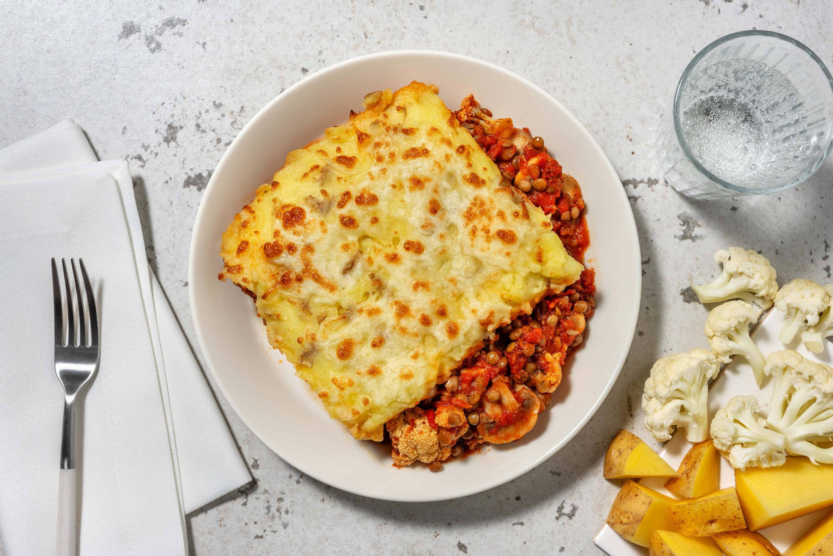Cauliflower, Mushroom and Harissa Lentil Pie