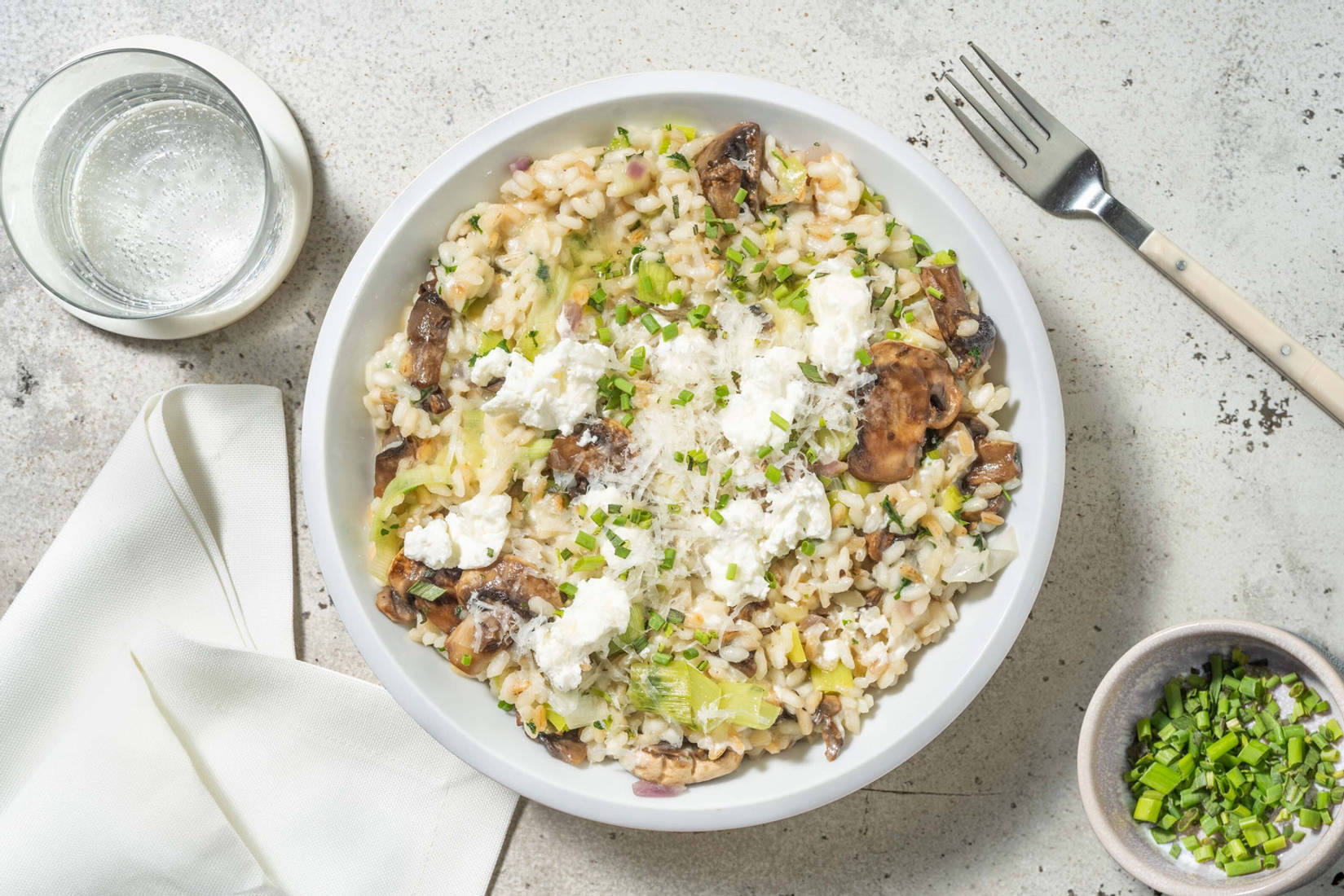 Risotto aux champignons et fromage de chèvre