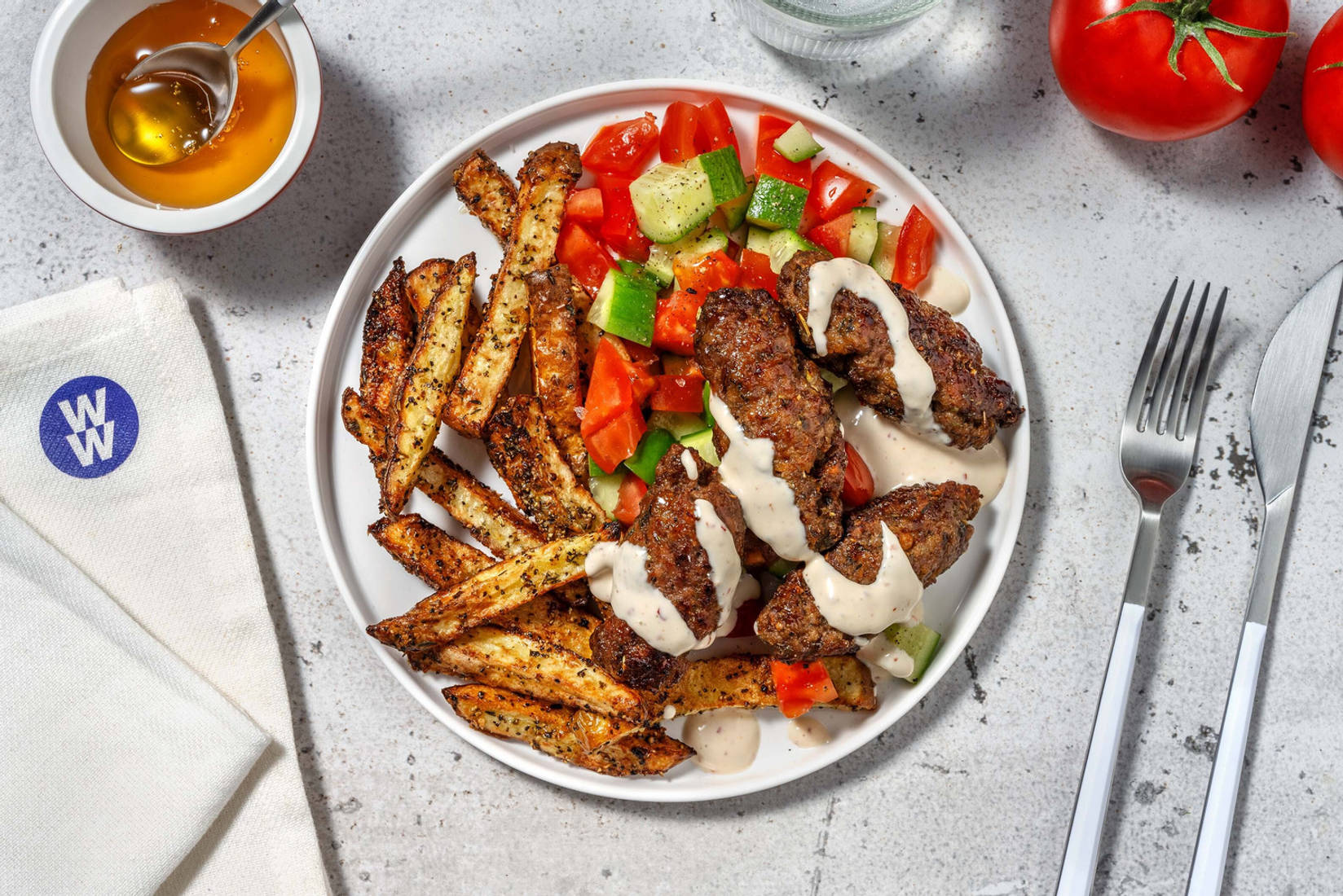 Glazed Koftas and Spiced Chips