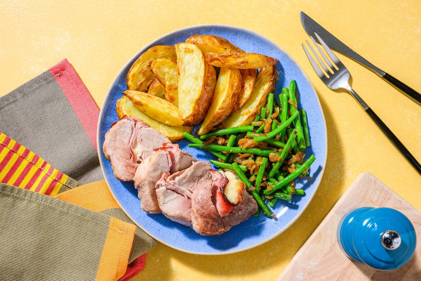 Filet mignon de porc farci au jambon et fromage vieux