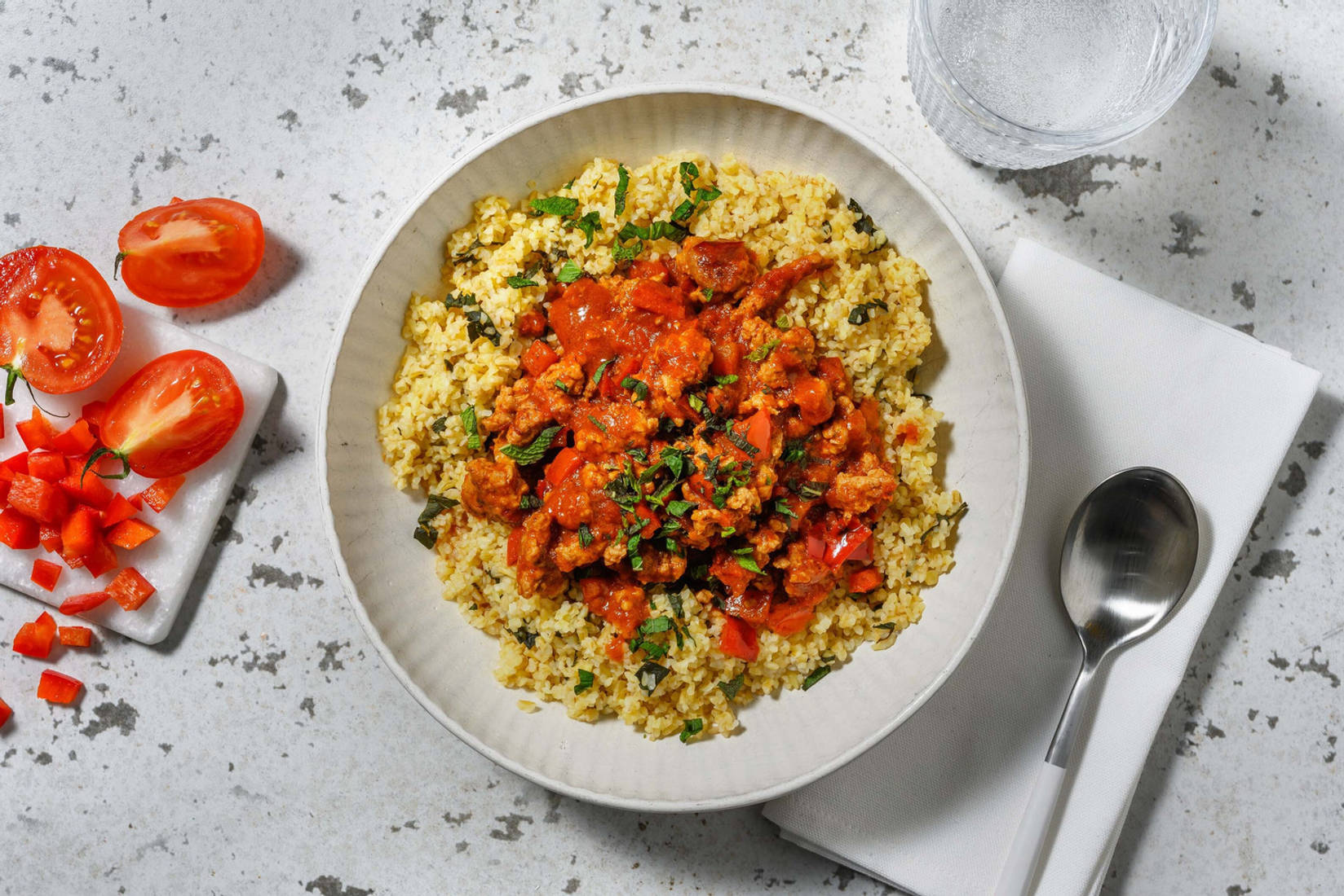 Cajun Pork on Mint Bulgur