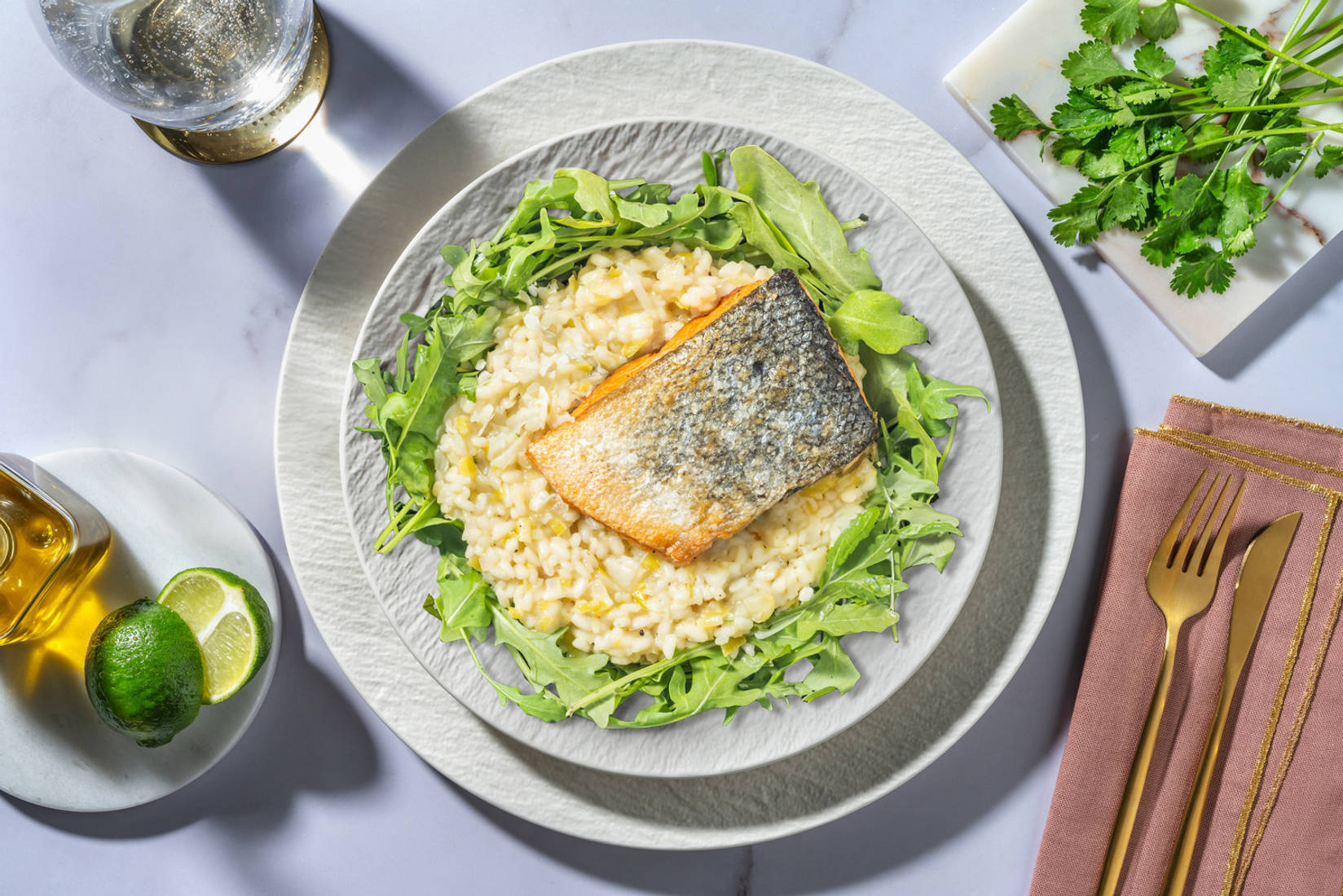 Saumon poêlé & risotto crémeux au poireau