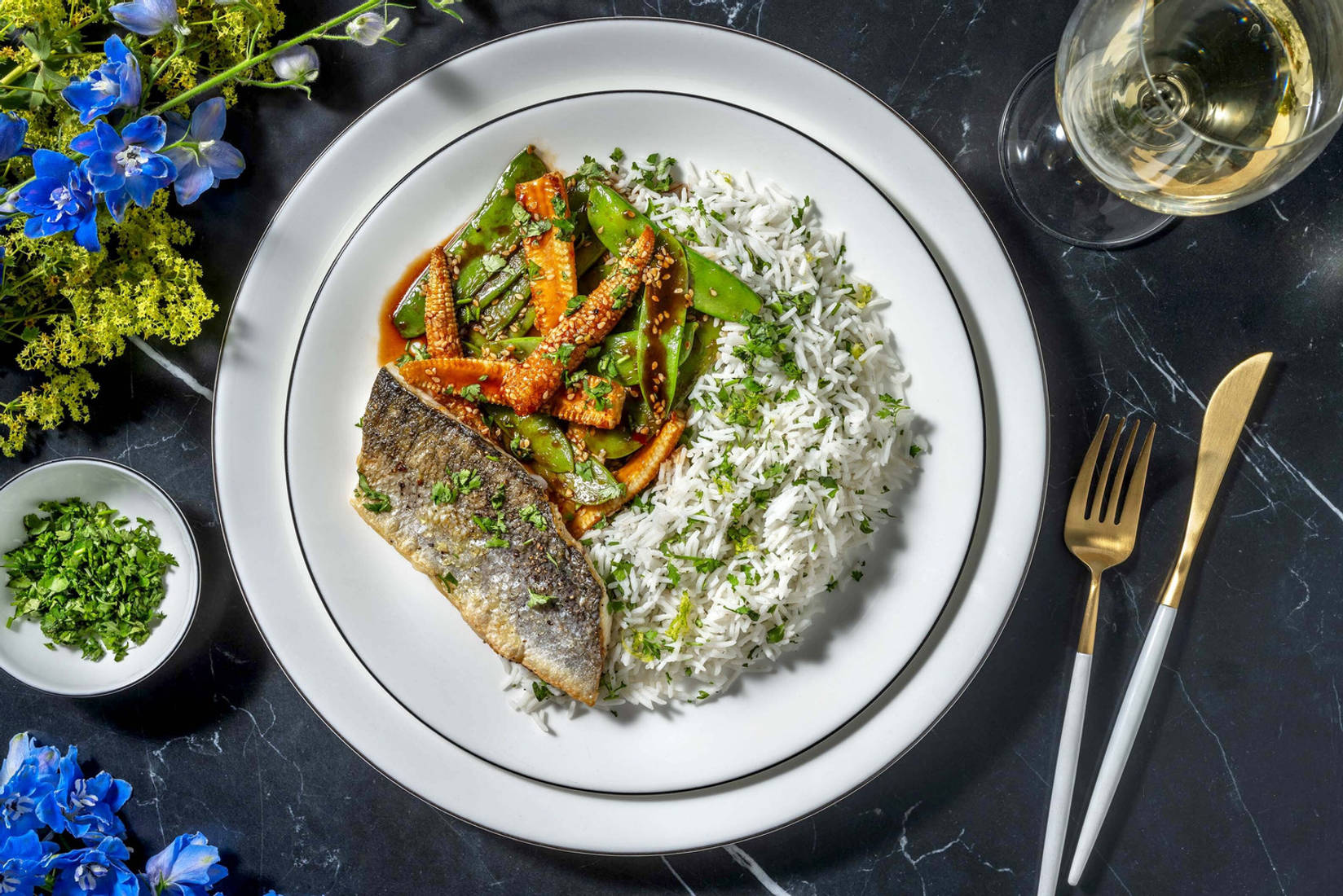 Crispy Sea Bass and Lime Coriander Rice