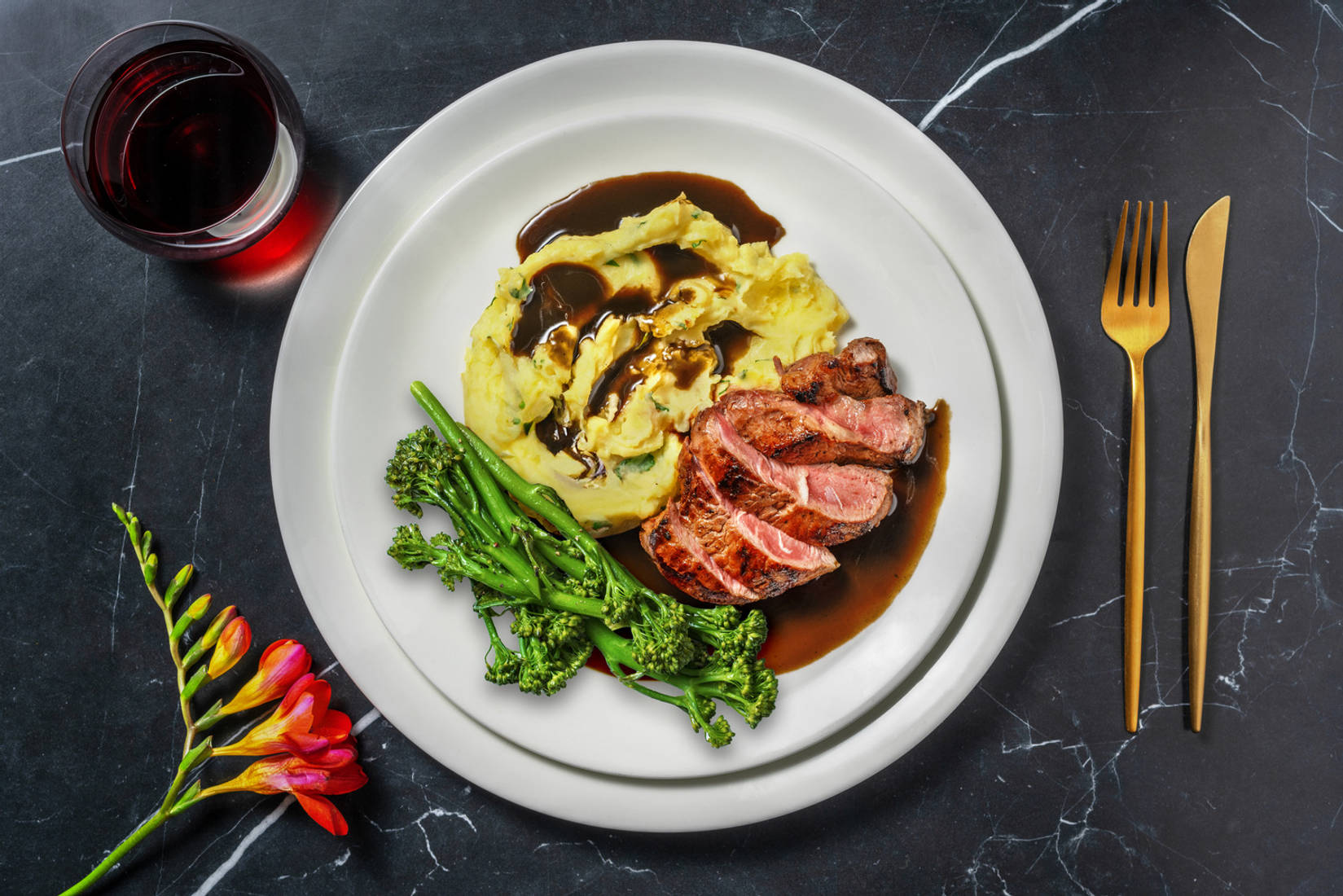 Pepper Crusted Venison Steak and Red Wine Jus