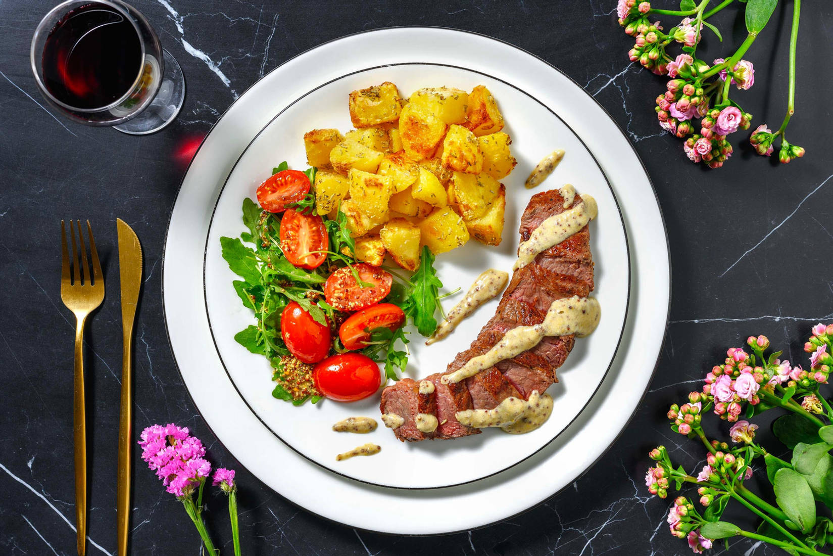 Rump Steak and Parmesan Rosemary Roasties