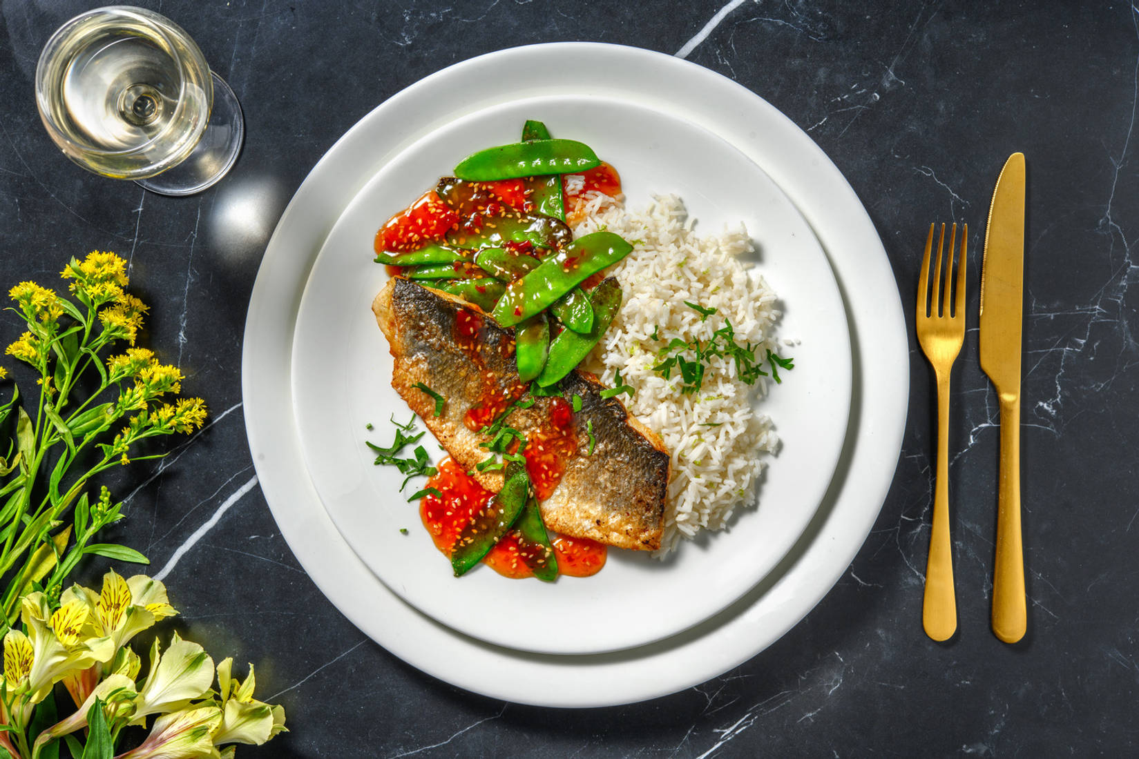 Crispy Sea Bass and Lime Coriander Rice