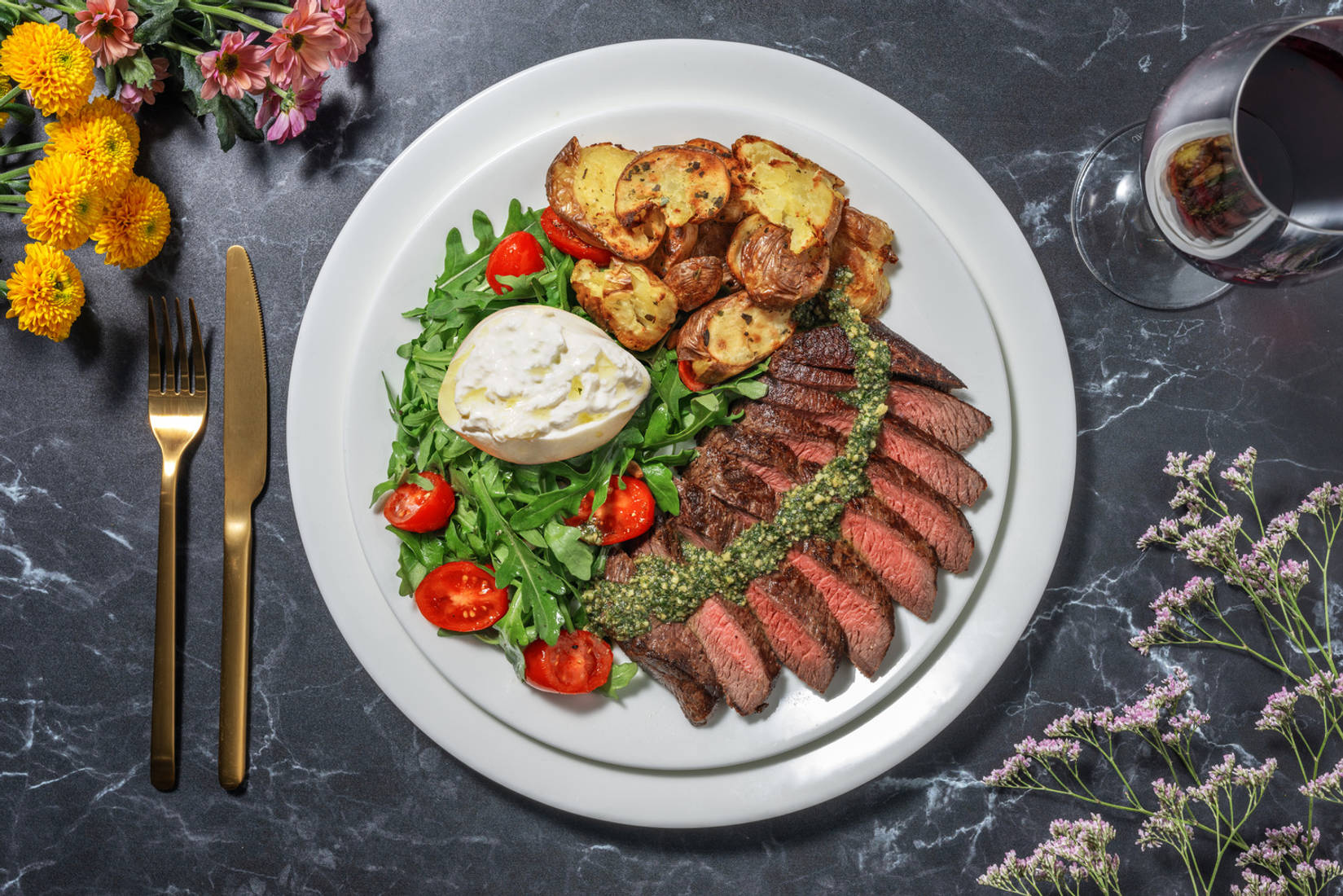 21 Day Aged Rump Steak and Pesto Sauce