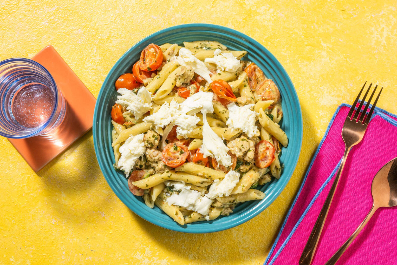 Pasta met kipgehakt en mozzarella