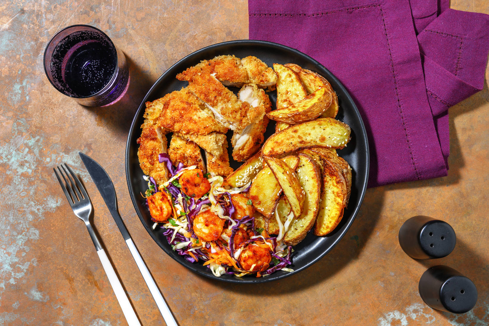 Thai Style Fried Chicken and Sticky Prawn Salad