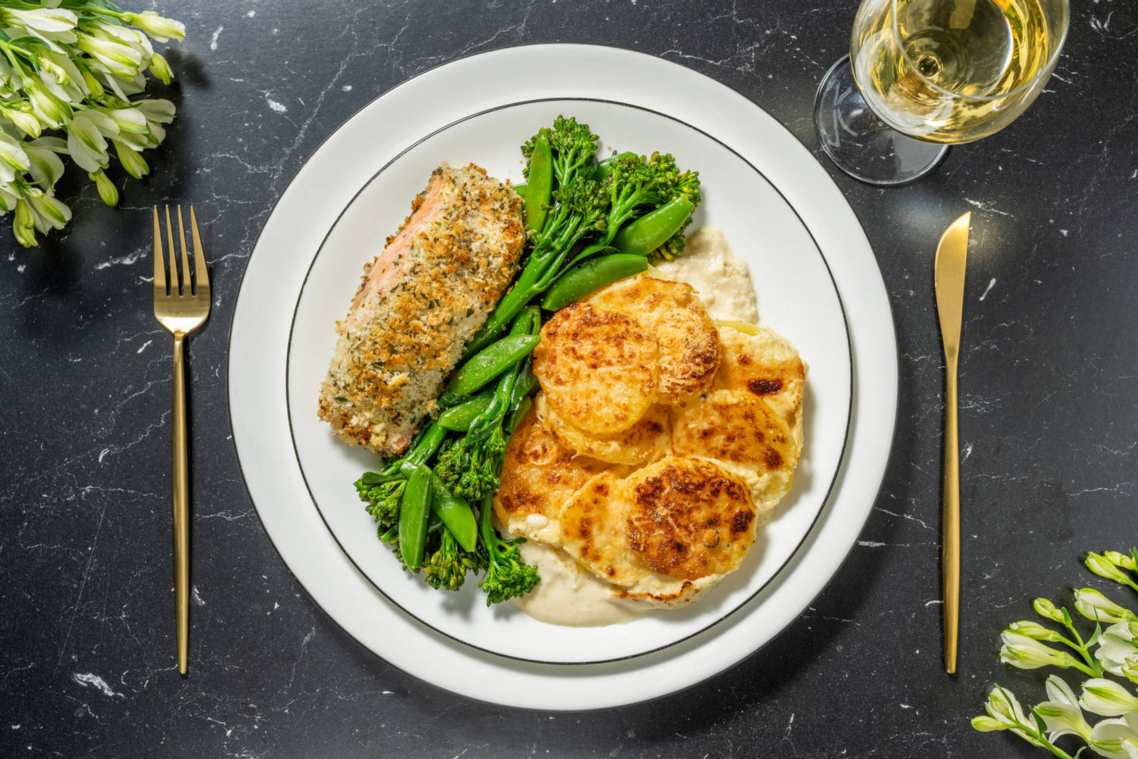 Herb Crusted Salmon Fillet and Cheesy Dauphinoise
