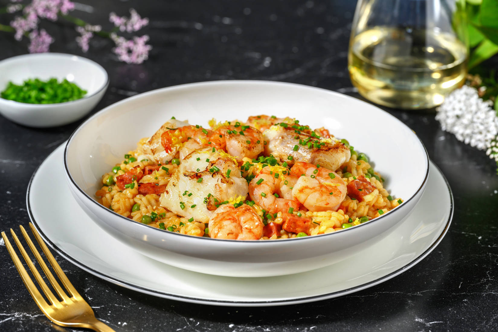 Monkfish, Prawn and Chorizo Paella