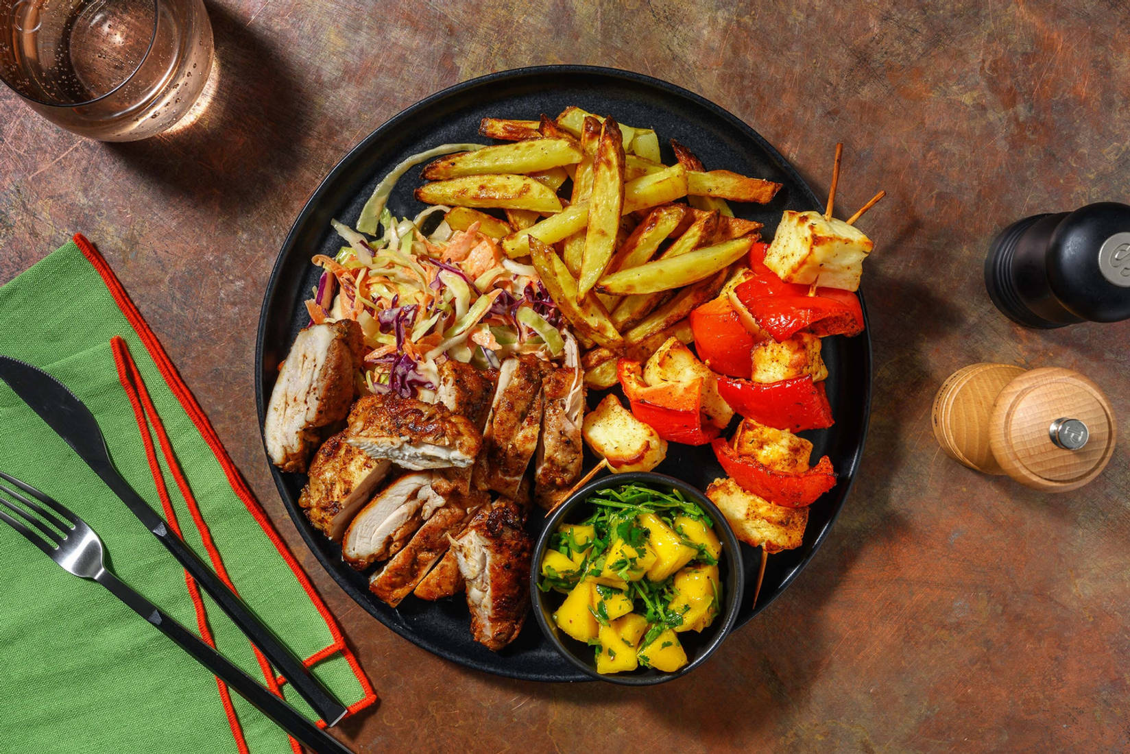 Peri Peri Halloumi Skewers and Sticky Chicken