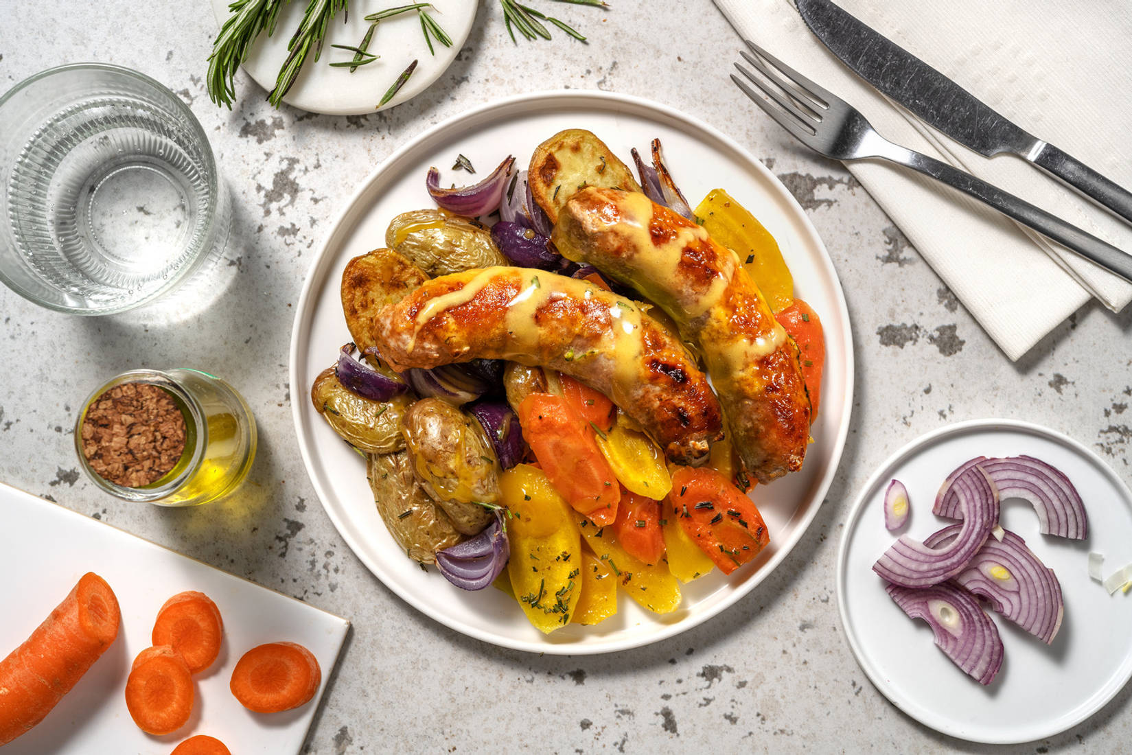 Varkensworstjes in glazuur van honing-mosterd