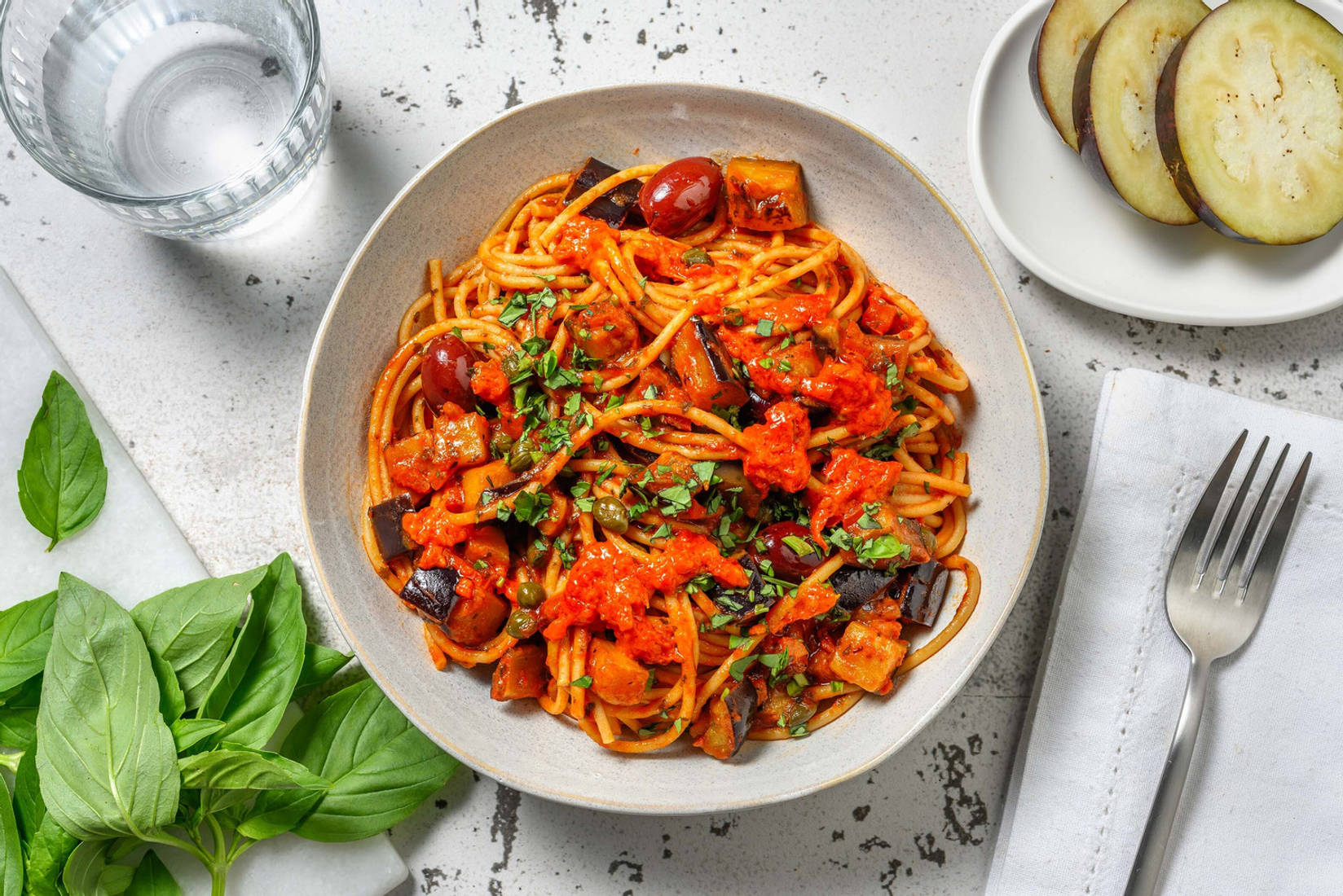 Spaghetti complets en sauce cacciatore vegan