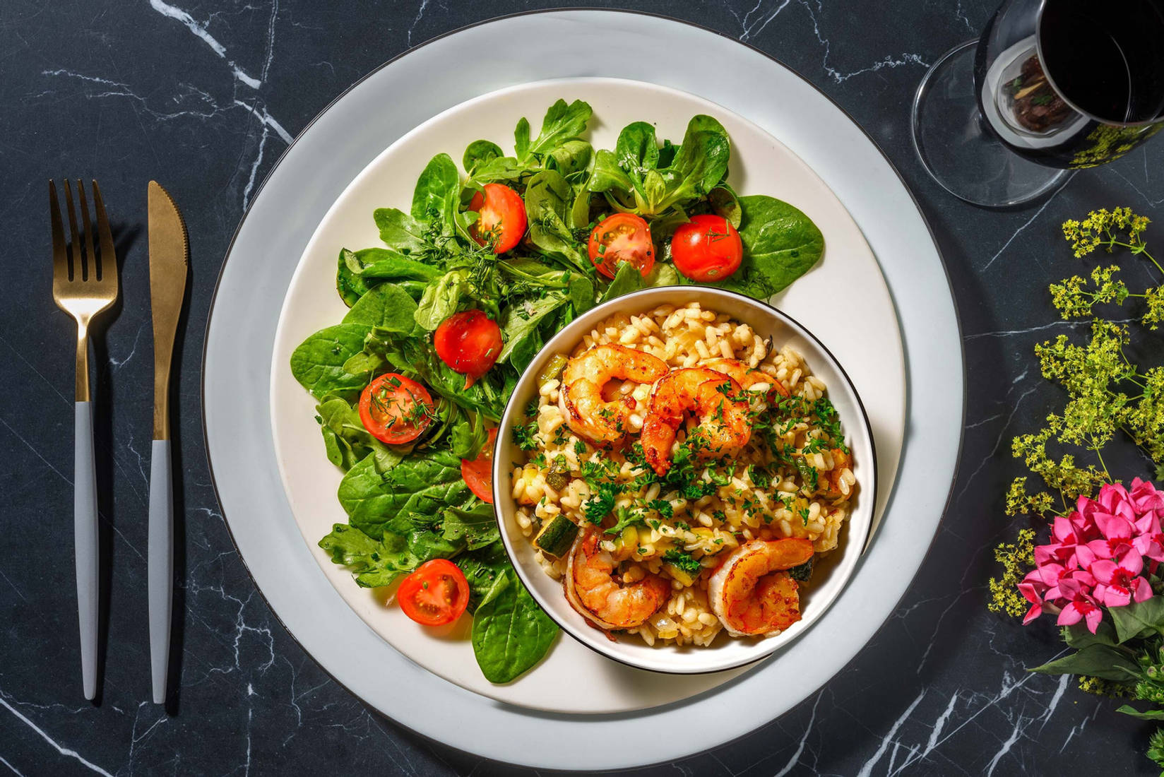 Risotto met garnalen en courgette