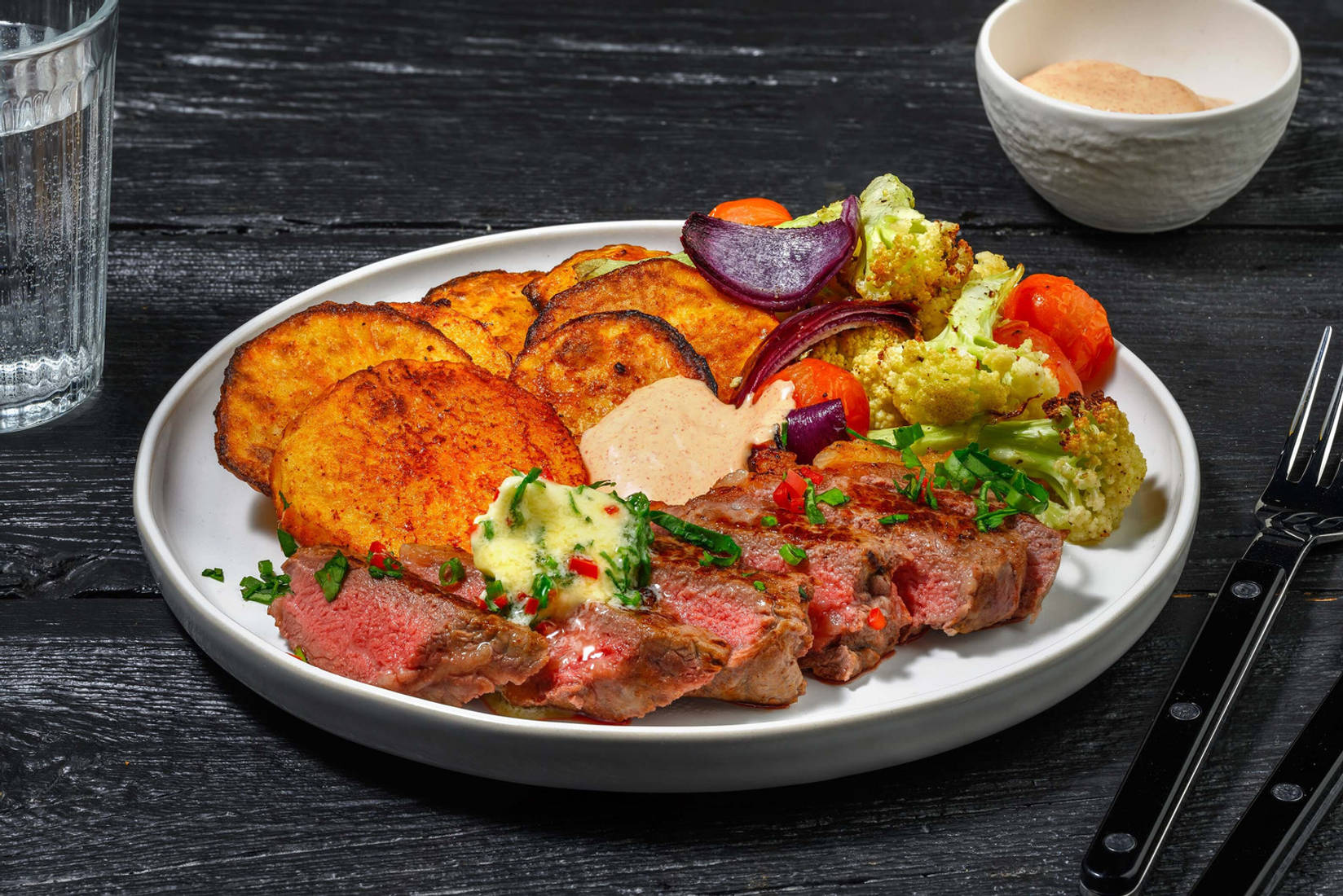 Steak mariné et beurre aux fines herbes maison