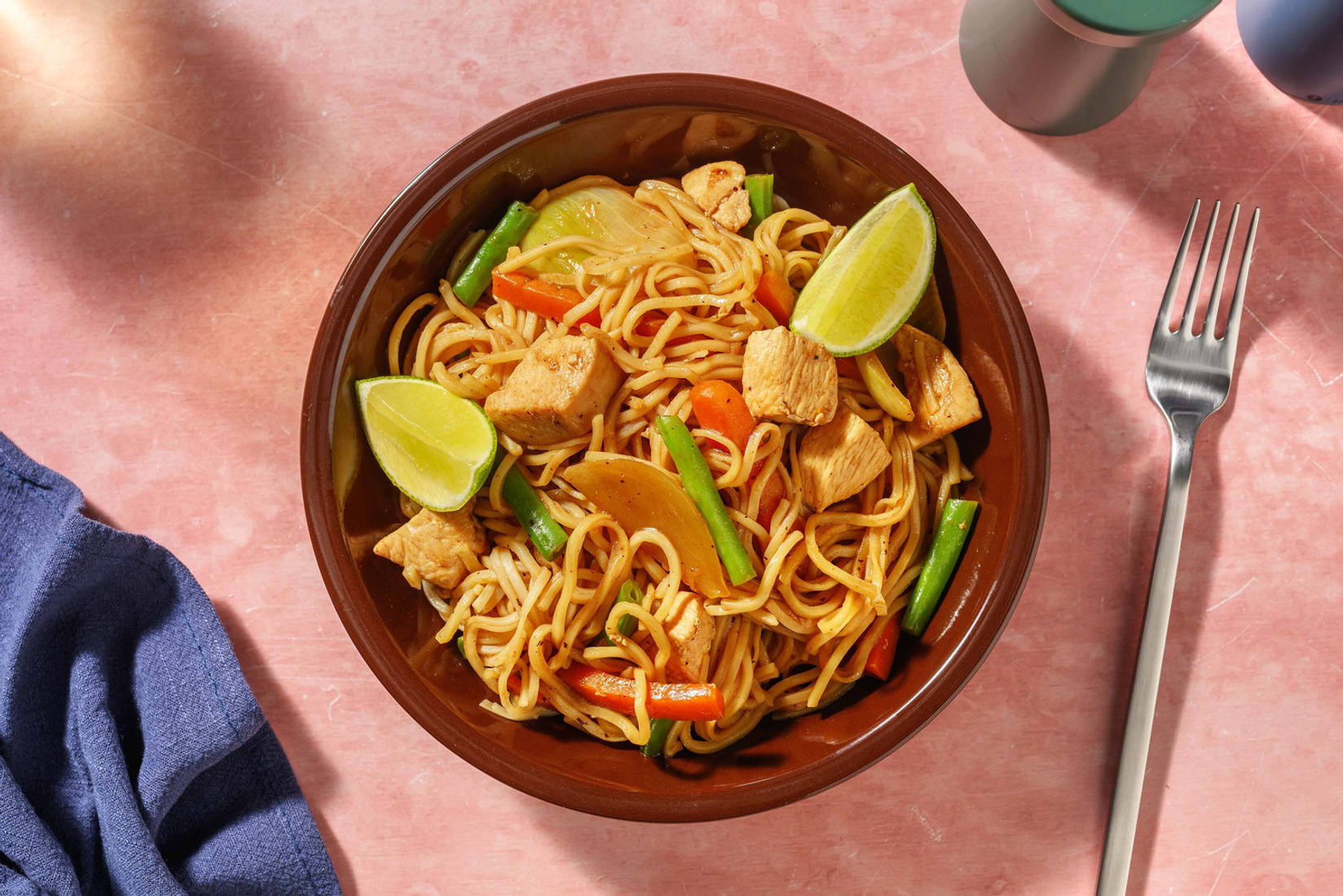 Sticky Chicken Breast Noodle Stir-Fry and Veggie Gyozas