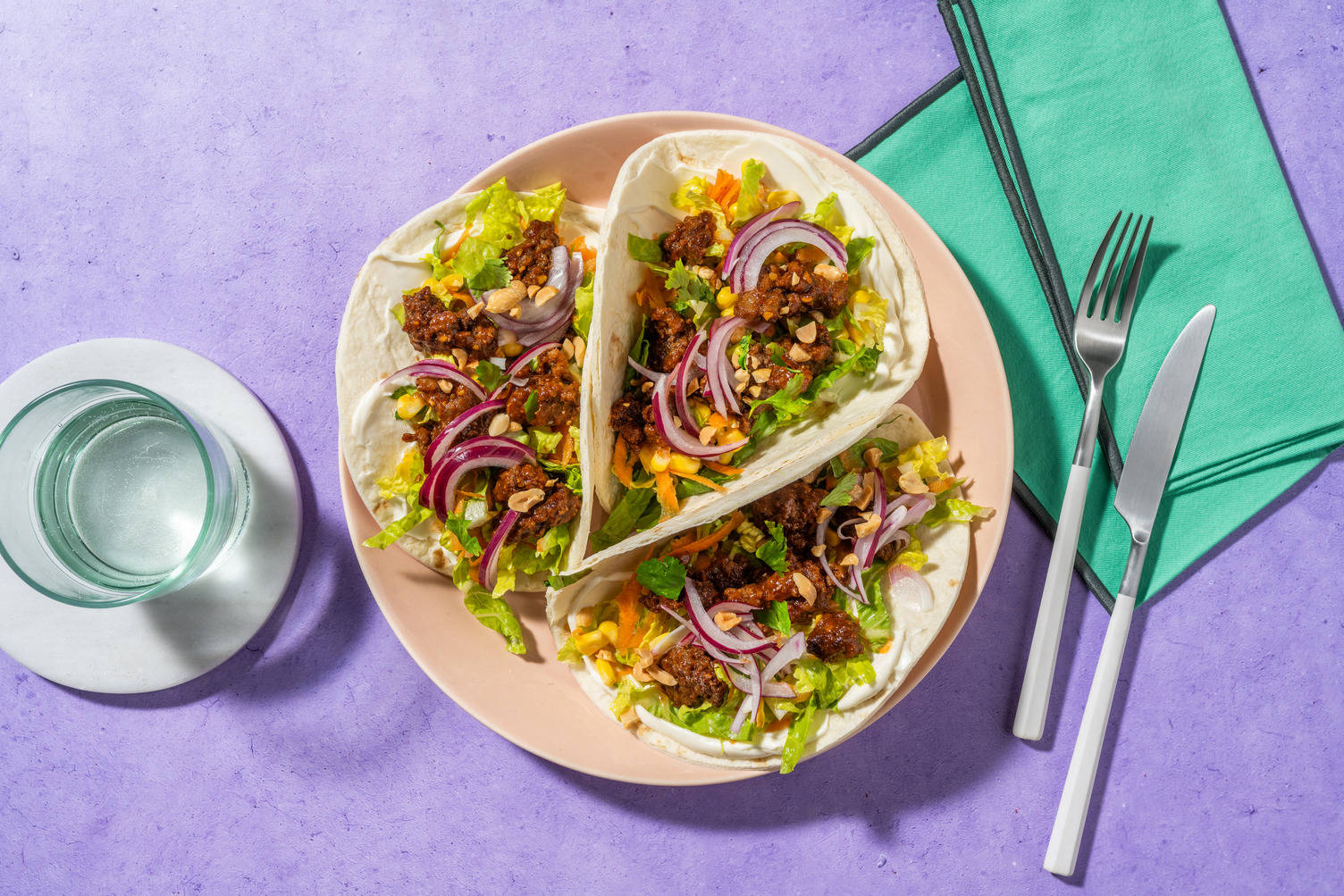 Quick Sticky Garlic Beef & Tofu Tacos
