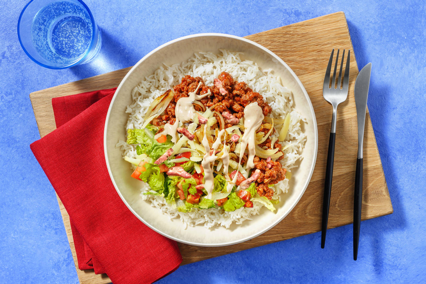 Beef & Pork Mince and Bacon Cheeseburger Inspired Rice Bowl