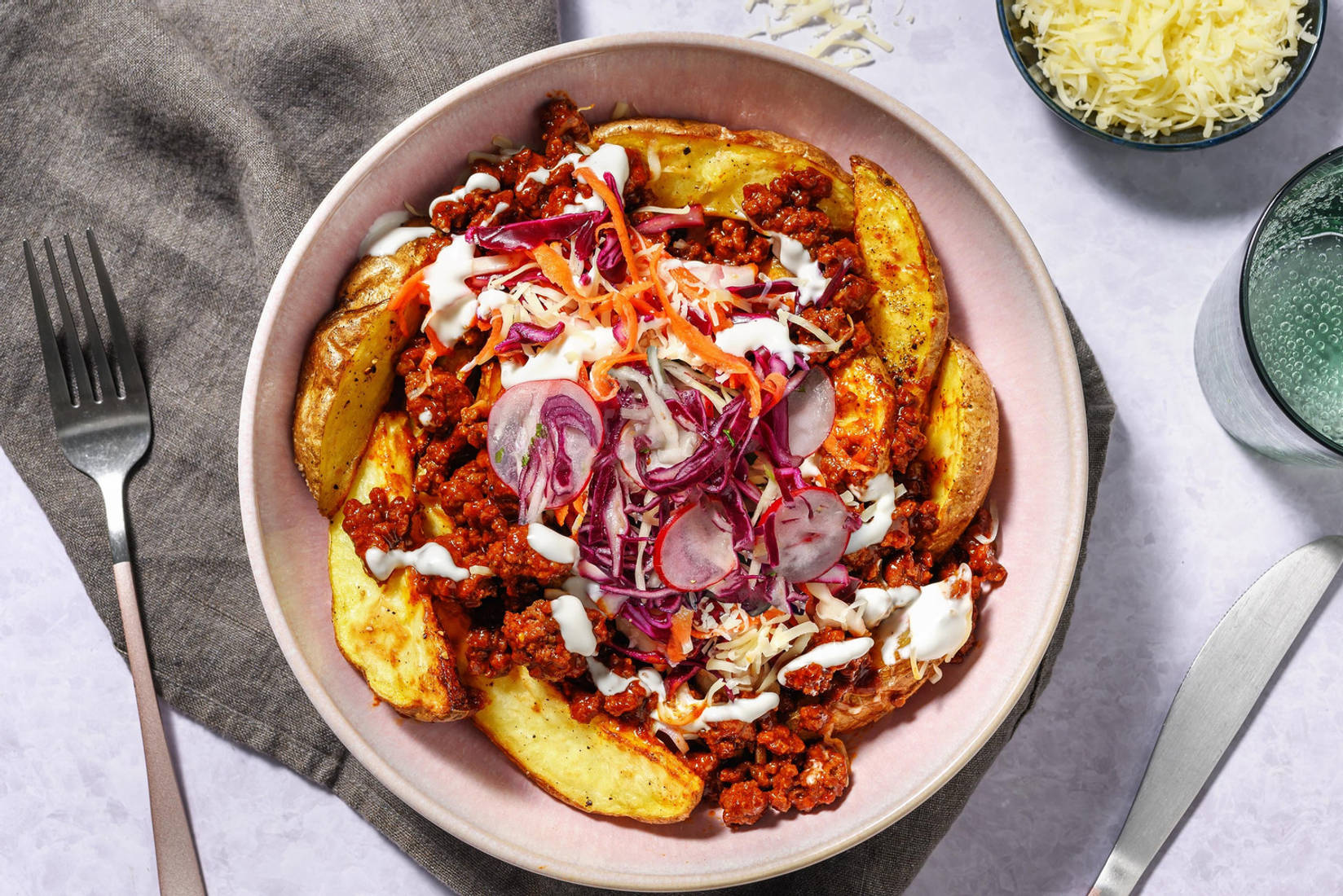 Cheesy Korean Inspired Beef & Pork Loaded Wedges