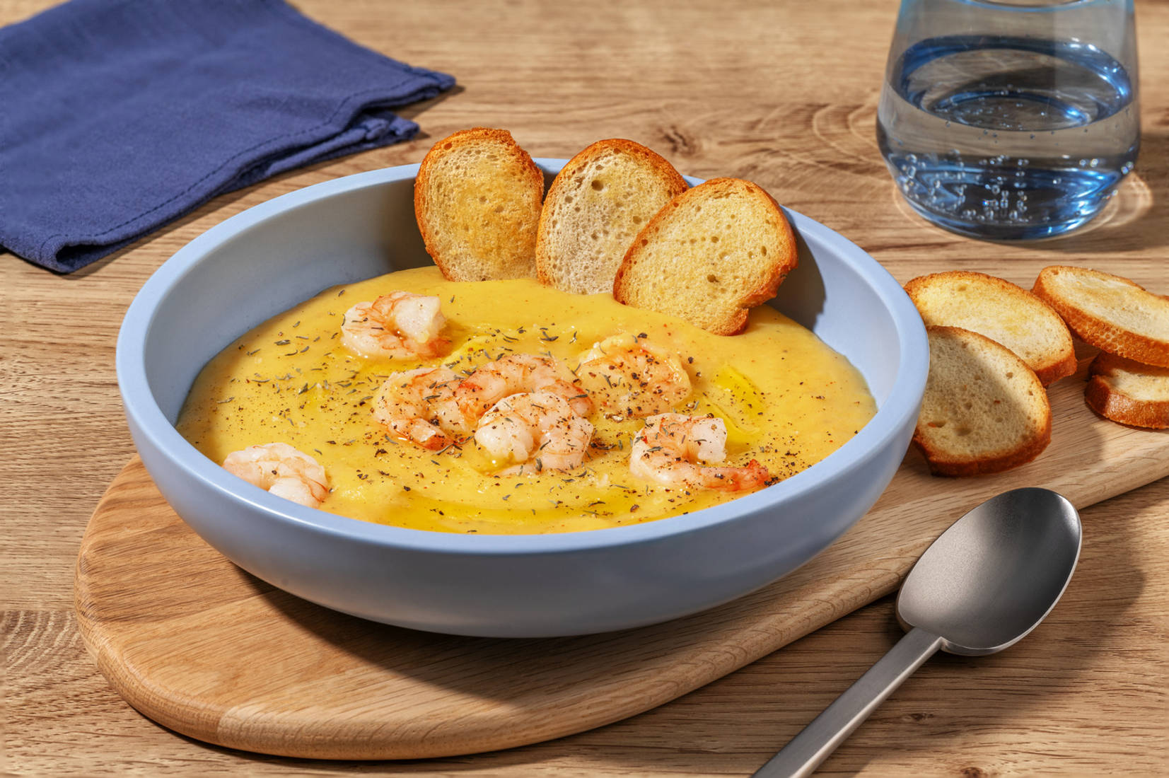 Mazzancolle alla paprika su crema di porri